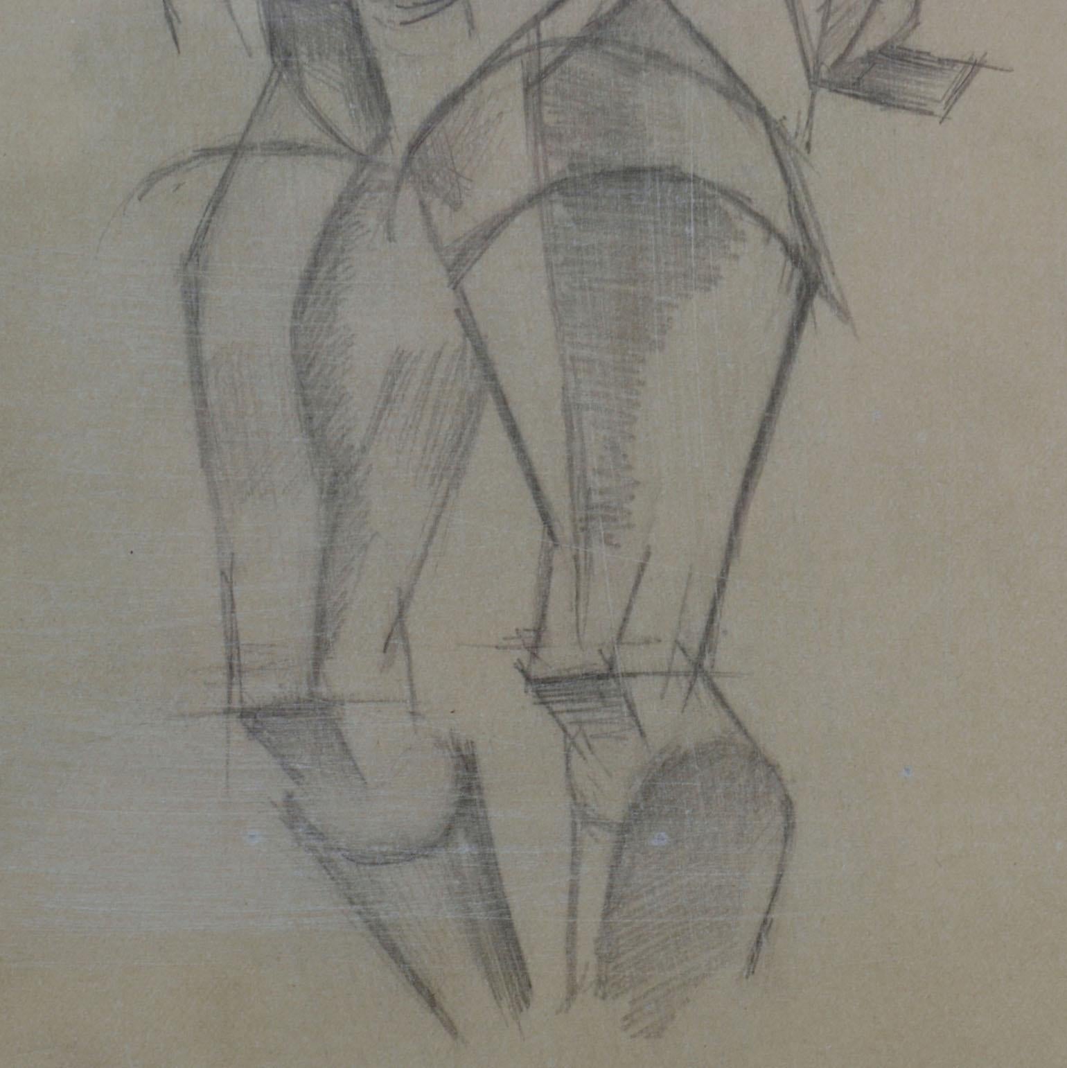 Pair of Life Drawings in Cubist Style Female Studies of, Early 20th Century For Sale 7