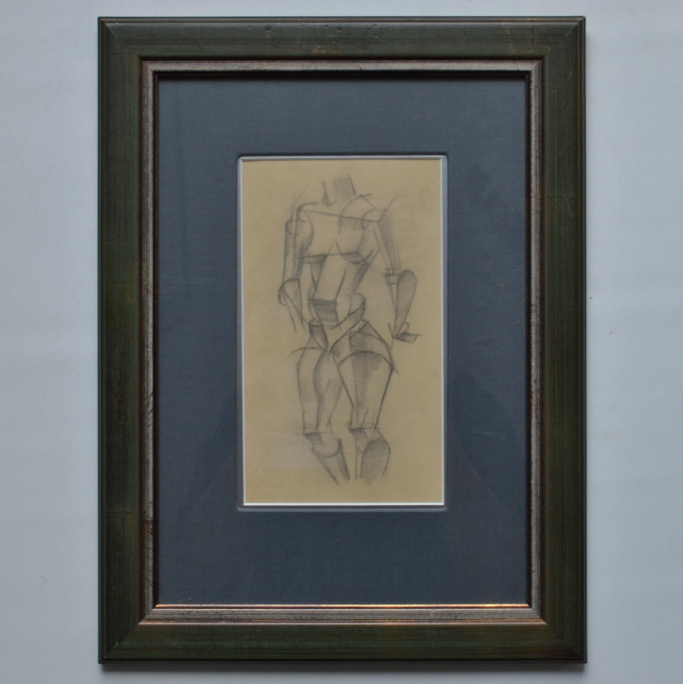 European Pair of Life Drawings in Cubist Style Female Studies of, Early 20th Century For Sale