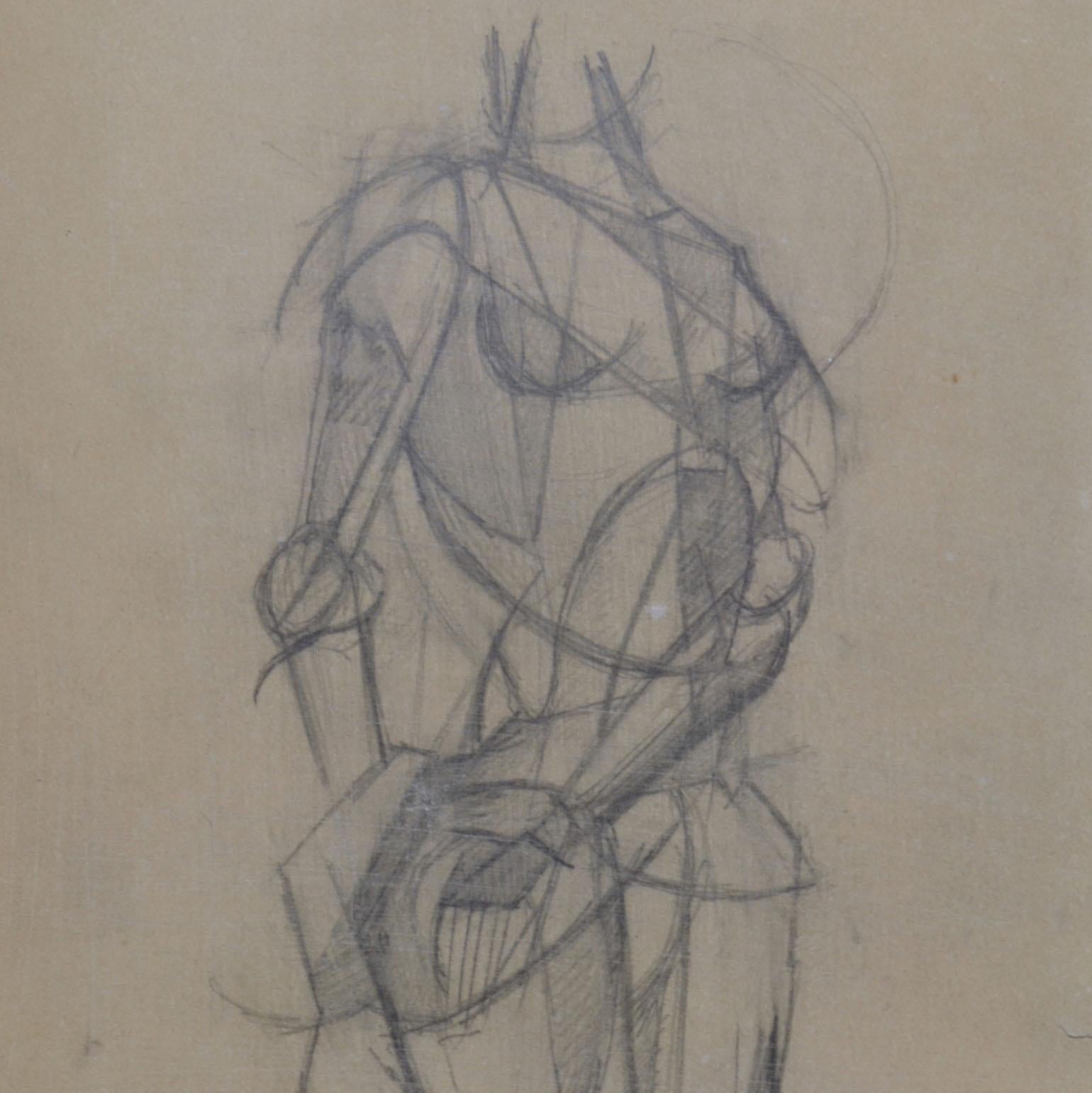 Pair of Life Drawings in Cubist Style Female Studies of, Early 20th Century For Sale 2