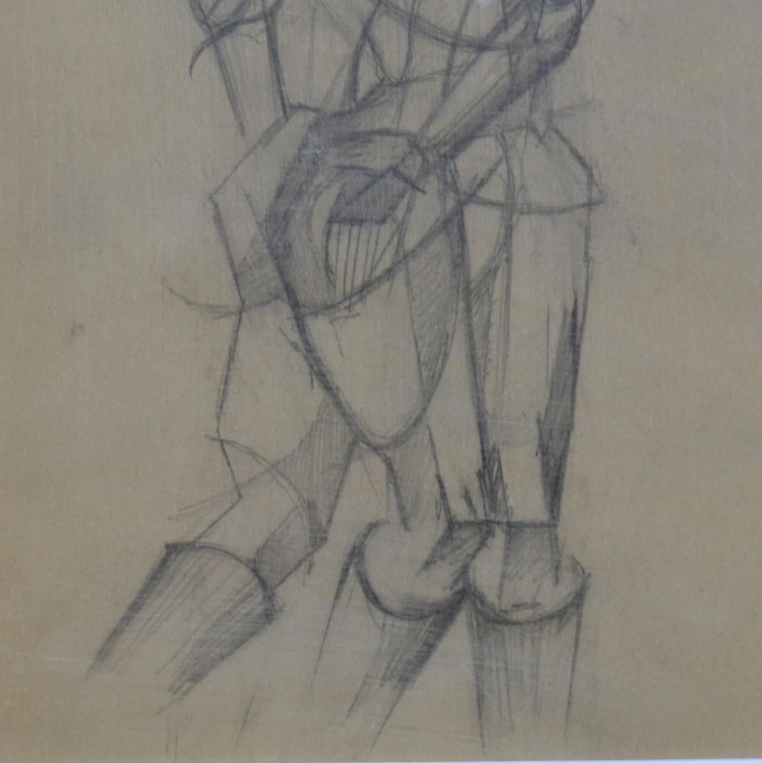 Pair of Life Drawings in Cubist Style Female Studies of, Early 20th Century For Sale 3