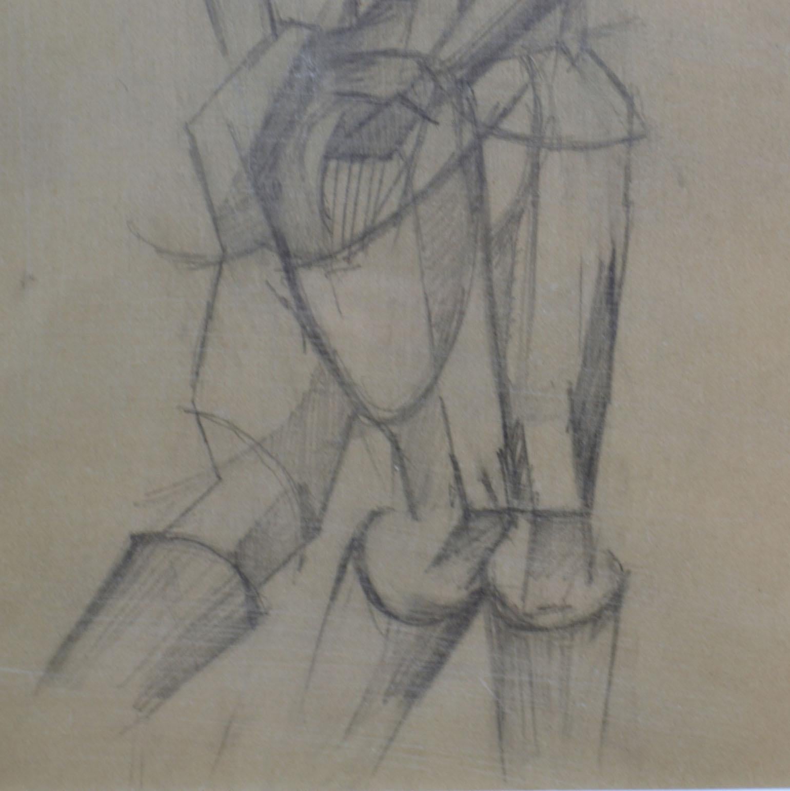 Pair of Life Drawings in Cubist Style Female Studies of, Early 20th Century For Sale 4