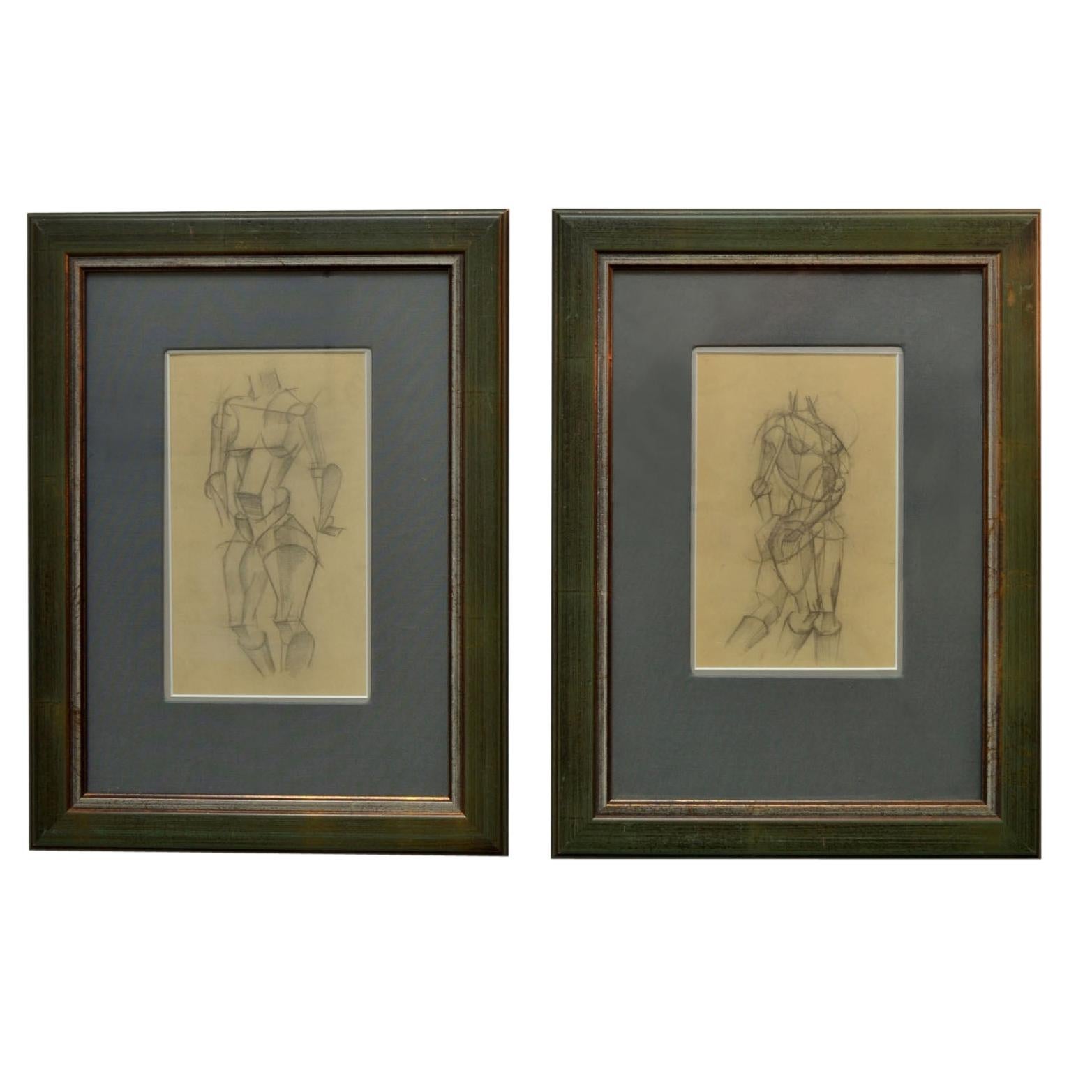 Set of Female Studies of Early 20th Century Life Drawings in Cubist Style