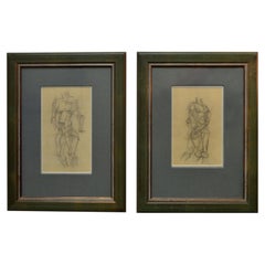 Pair of Life Drawings in Cubist Style Female Studies of, Early 20th Century