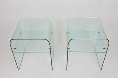 Set of Two FIAM Italia Clear Glass End Tables or Nightstands with Shelves