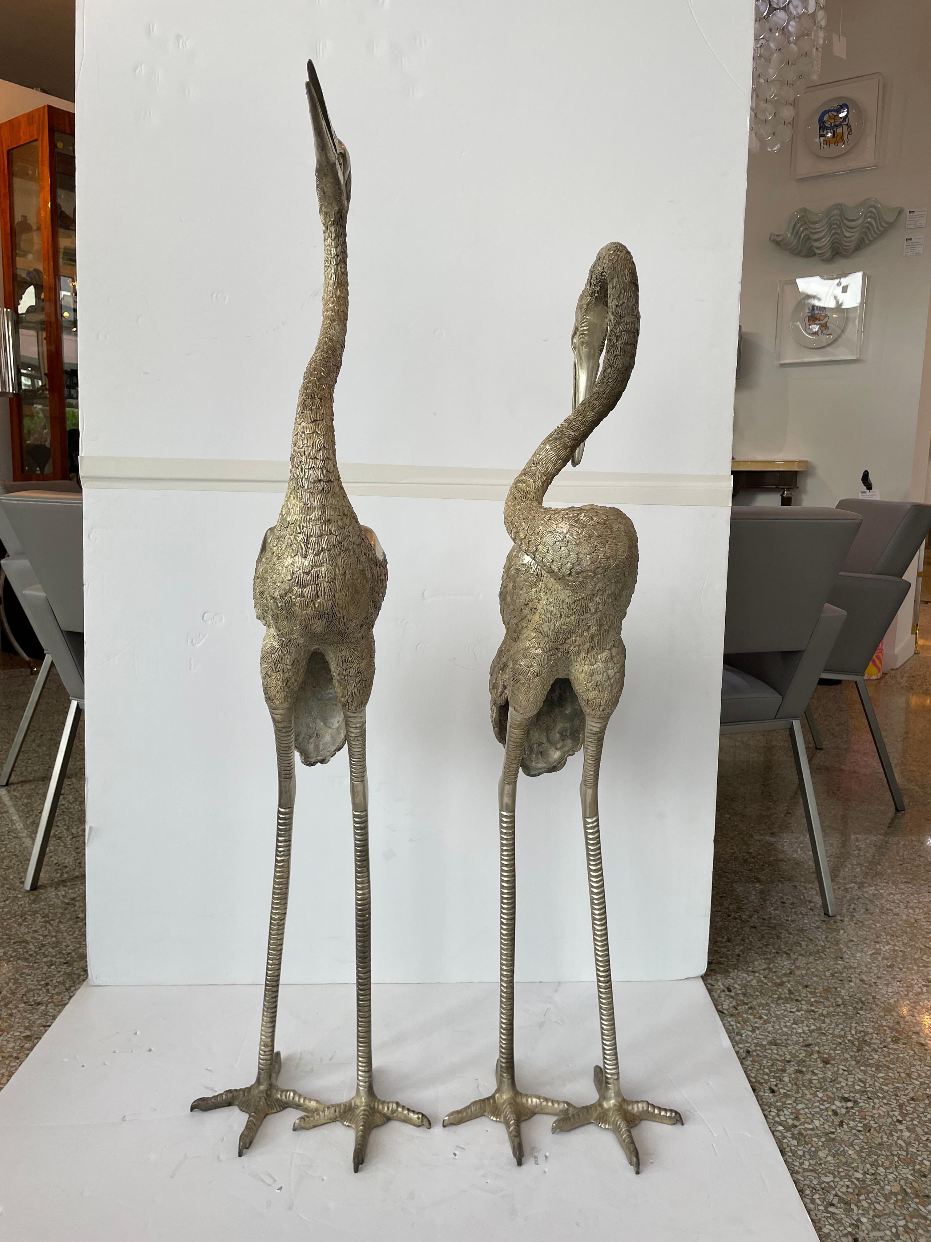 Unknown Set of Two Figures of Cranes in Patinated Nickel