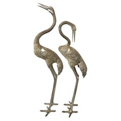 Vintage Set of Two Figures of Cranes in Patinated Nickel