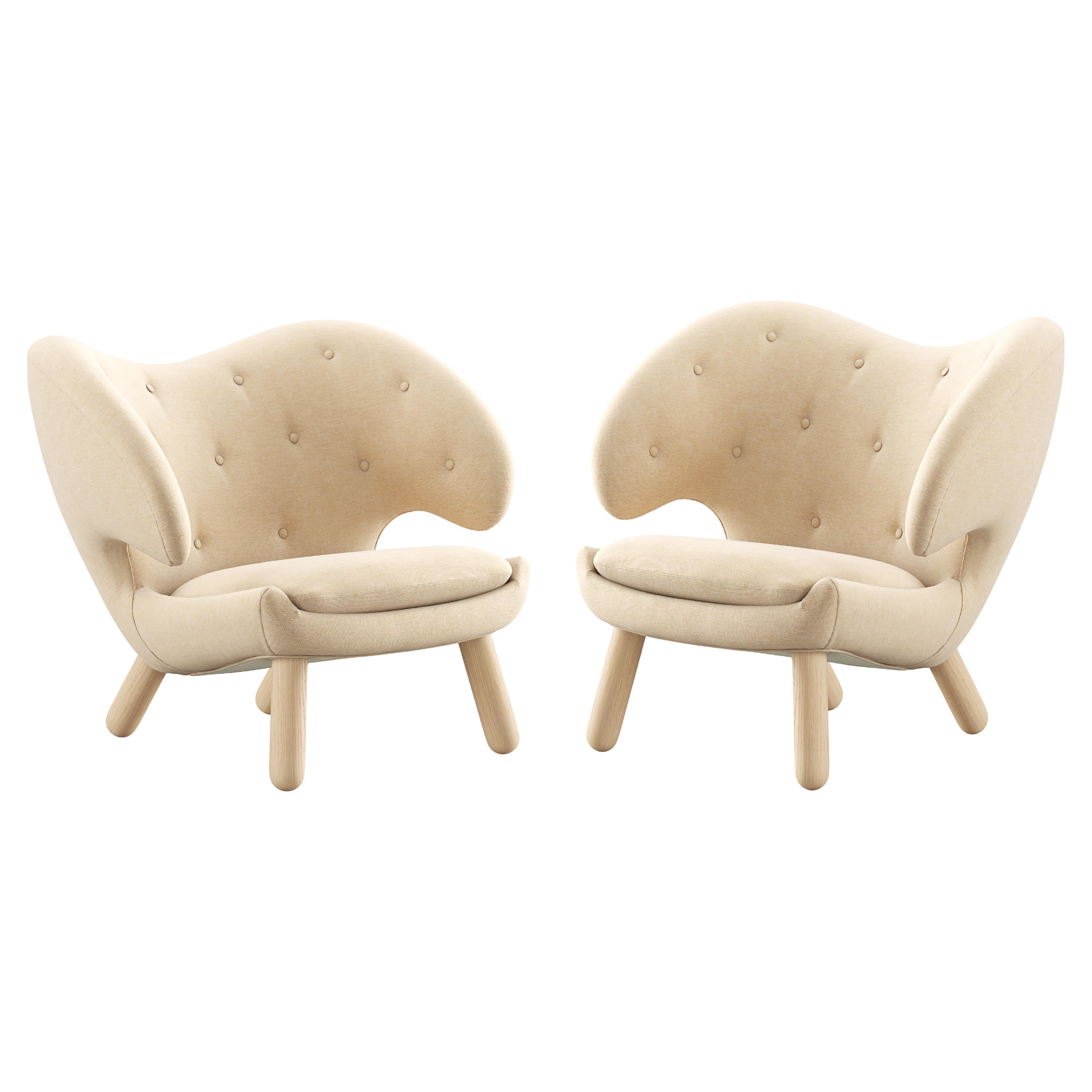 Set of Two Pelican Chairs Upholstered in Fabric and Wood by Finn Juhl