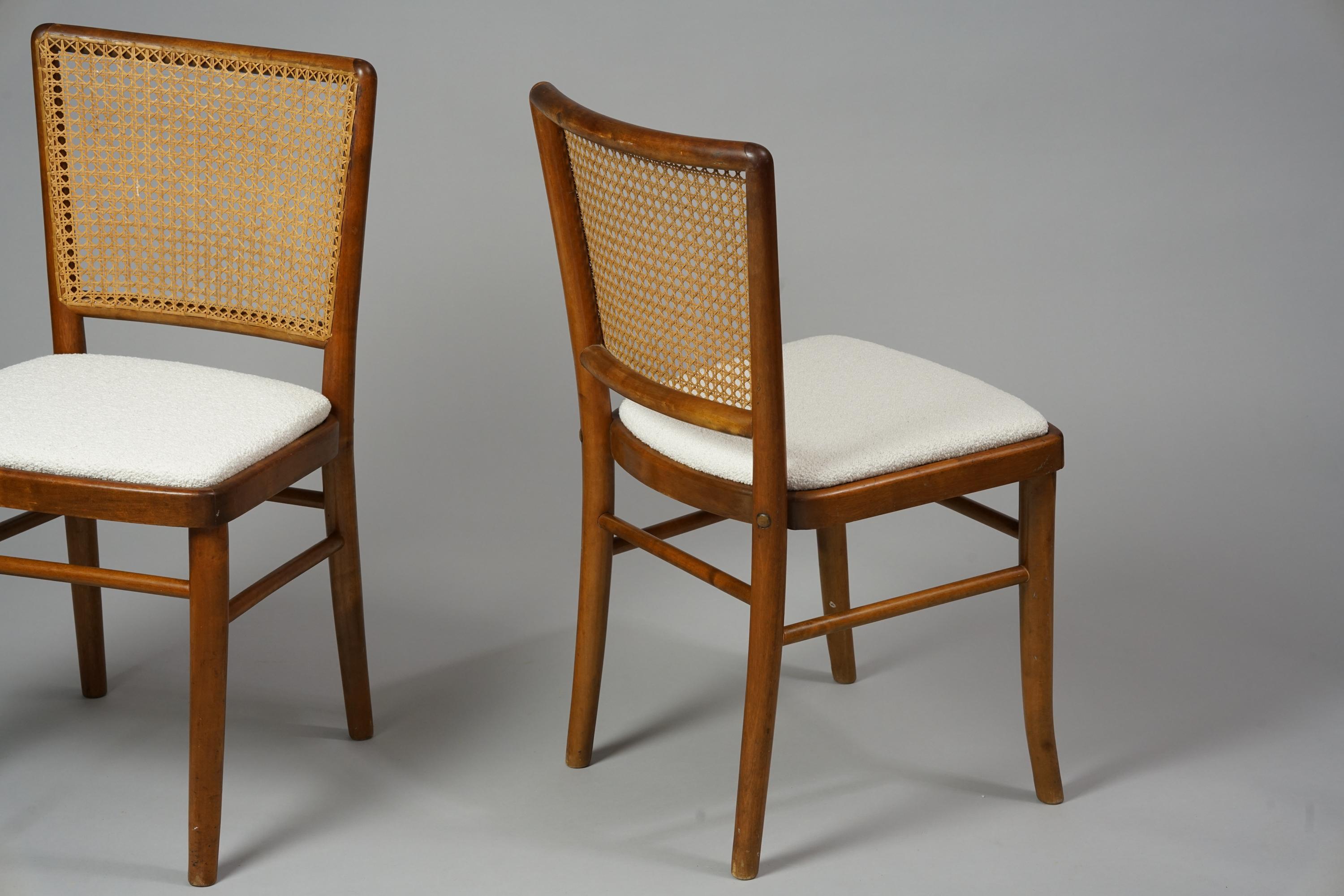 Fabric Set of Two Finnish Birch and Rattan Chairs Produced by Wilhelm Schauman For Sale