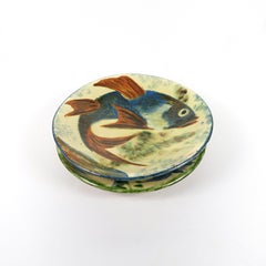 Set of Two Fish Decorated Ceramic Wall Plates by Puigdemont
