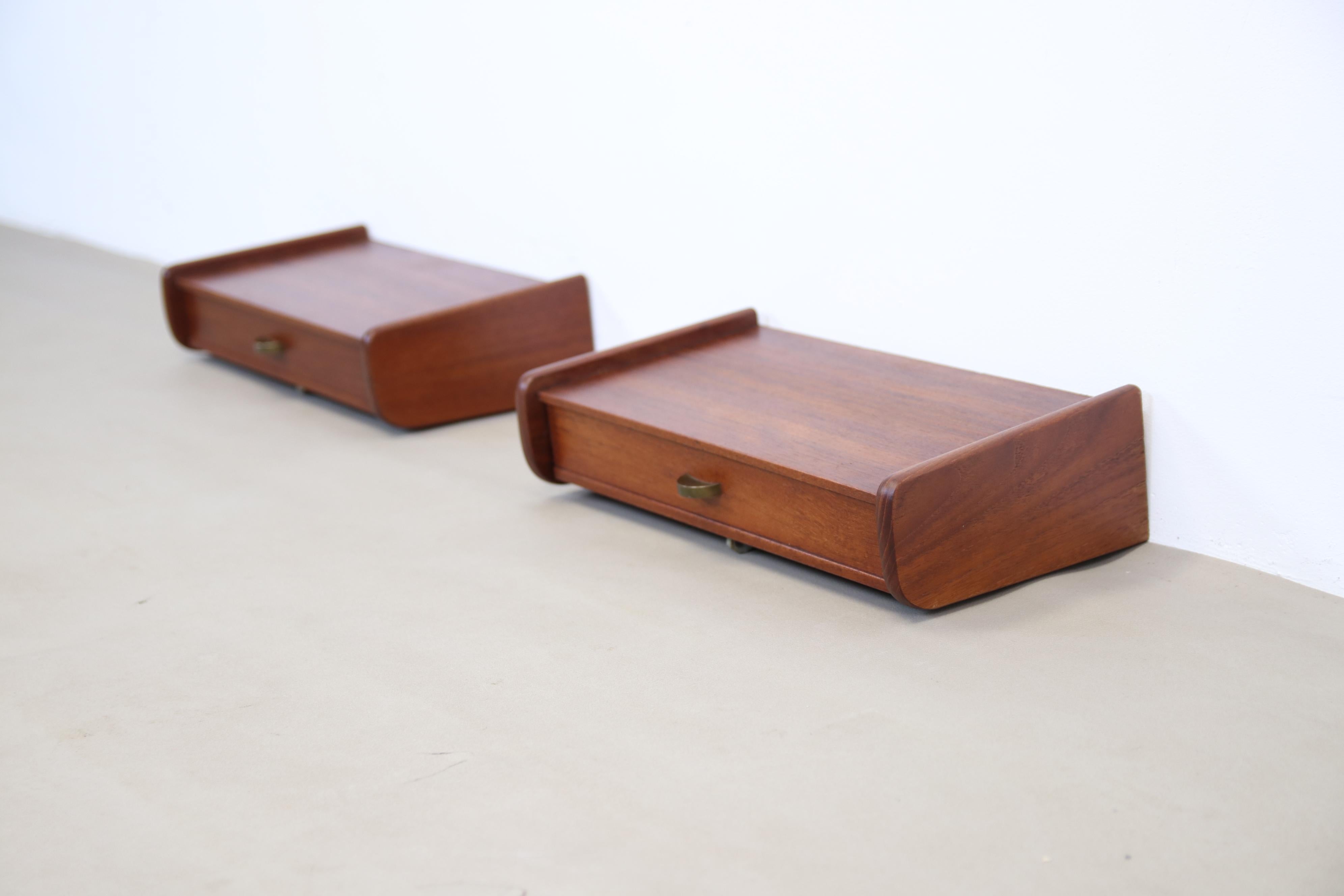 20th Century Set of Two Floating Danish Mid-Century Modern Teak Nightstands, 1960’s