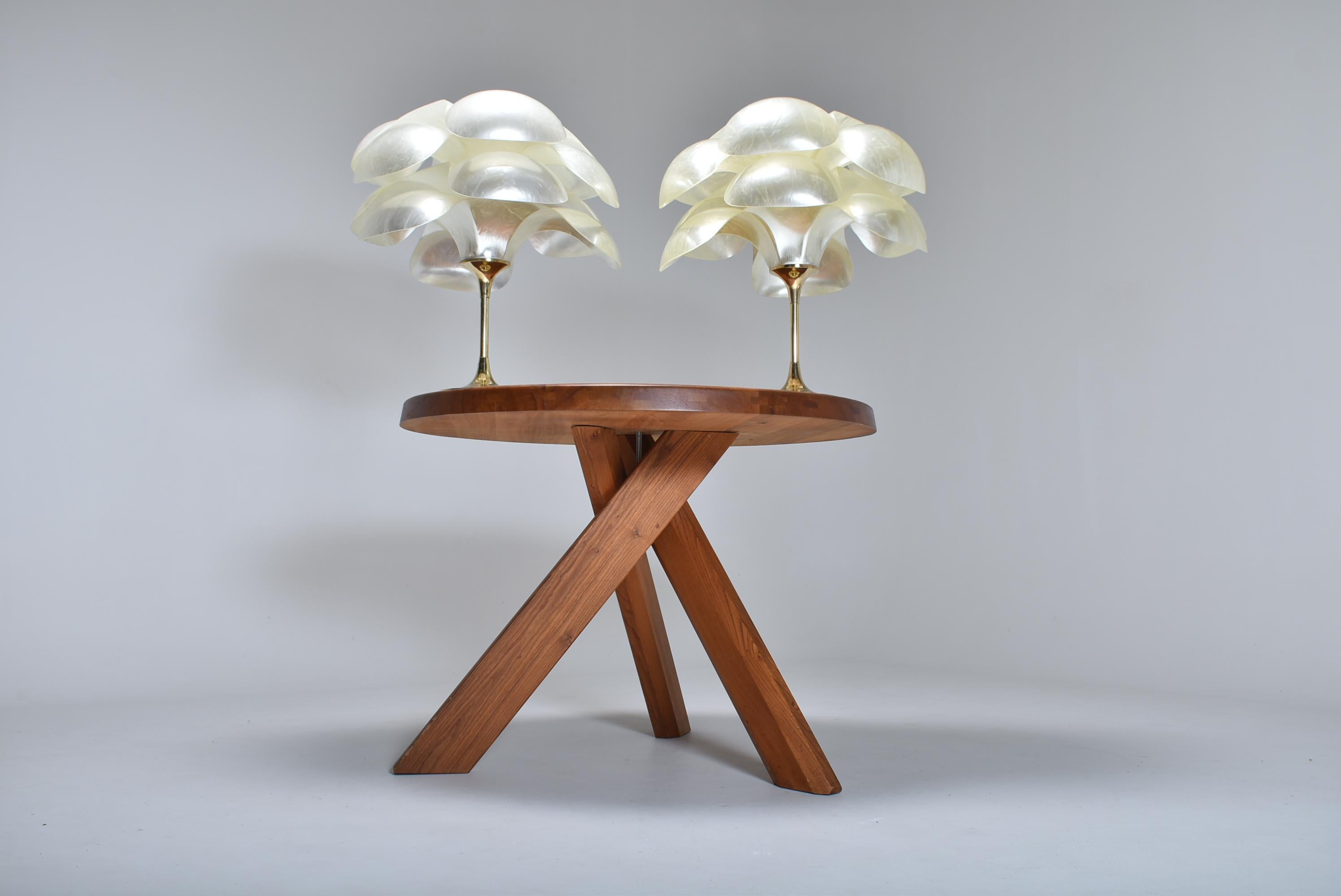 Brass Set of Two Floral Lamps by Maison Rougier, 1970, Canada