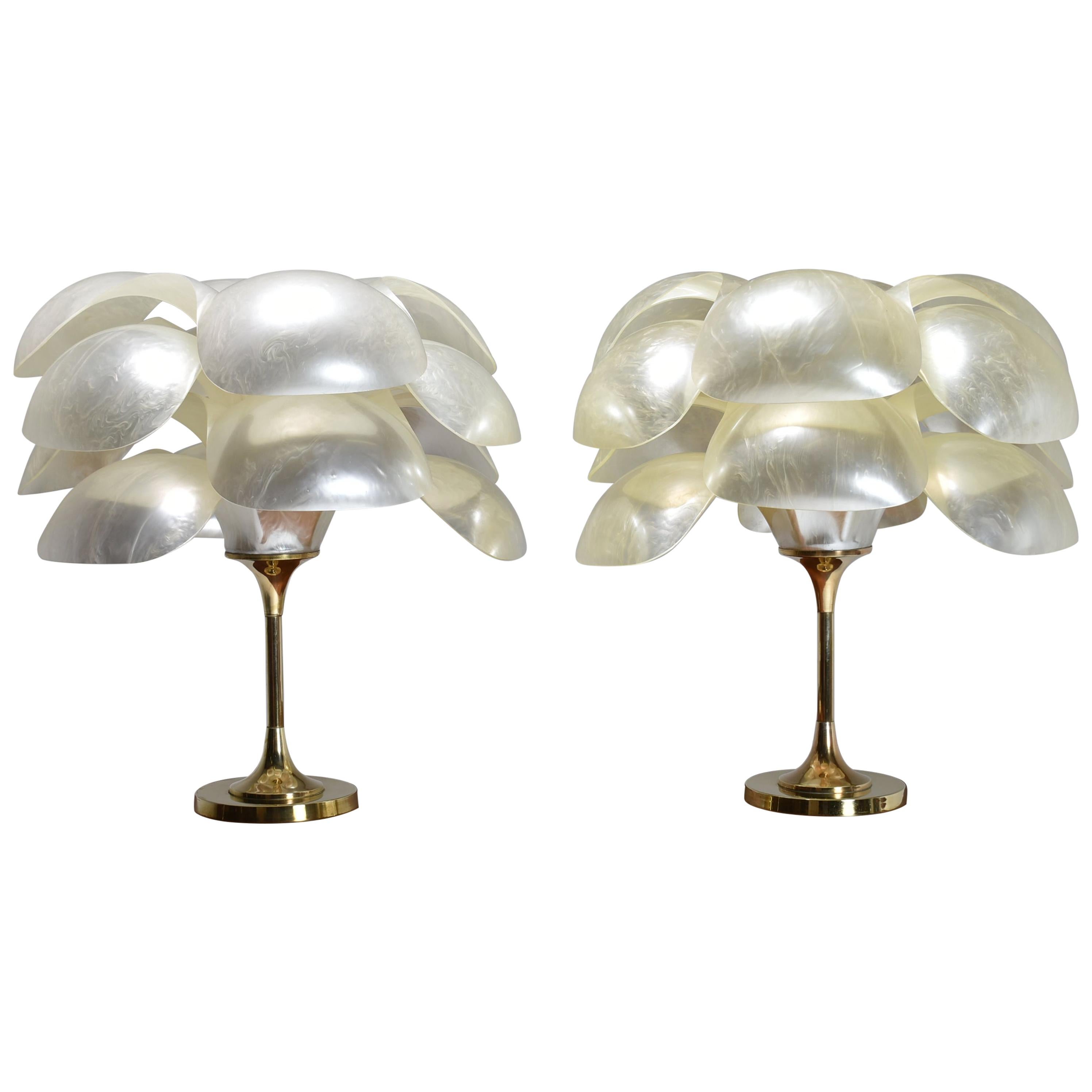 Set of Two Floral Lamps by Maison Rougier, 1970, Canada