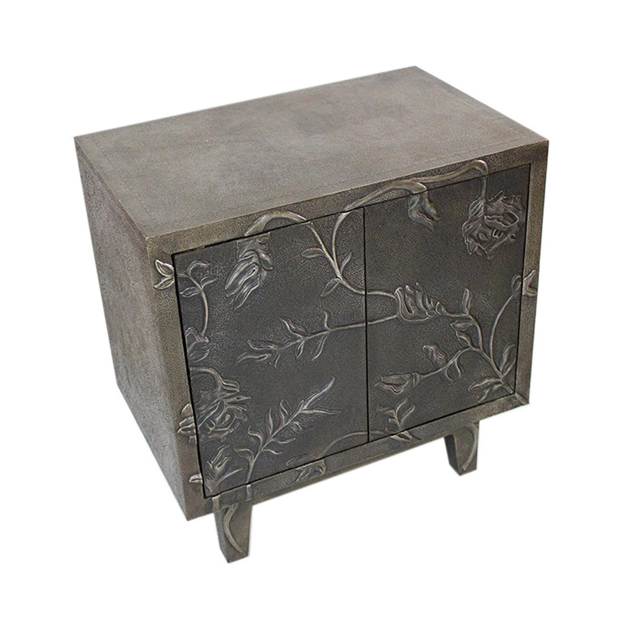 Other Set of Two Floral Nightstands Hand Hammered in Antiqued White Bronze For Sale