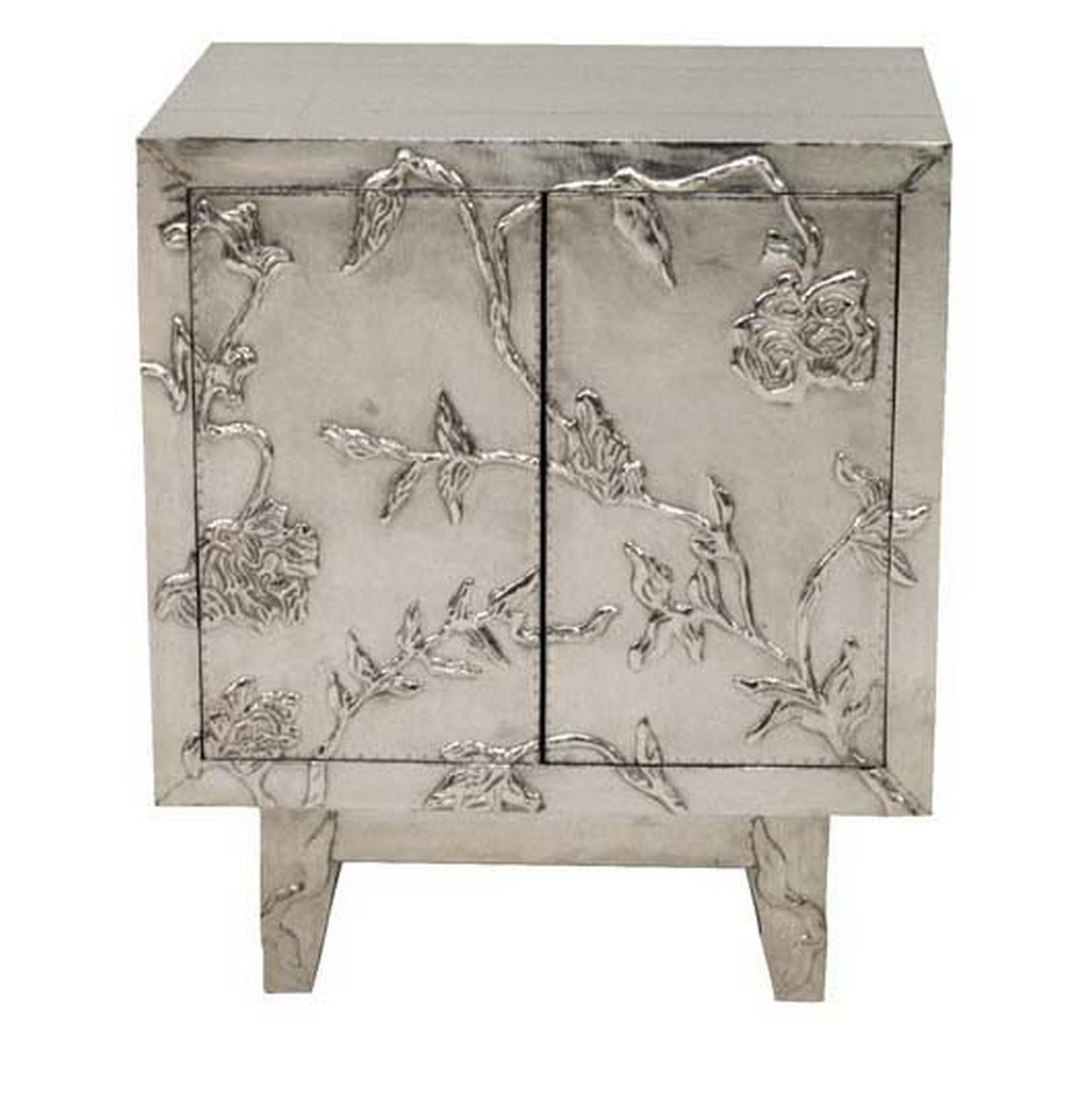 Set of Two Floral Nightstands Hand Hammered in White Bronze For Sale 3