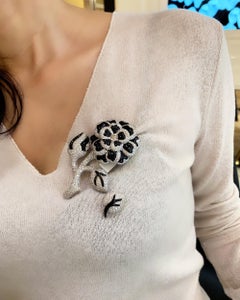 Chanel 18kt White Gold Diamond Onyx Flower Brooch Set, Circa 1990