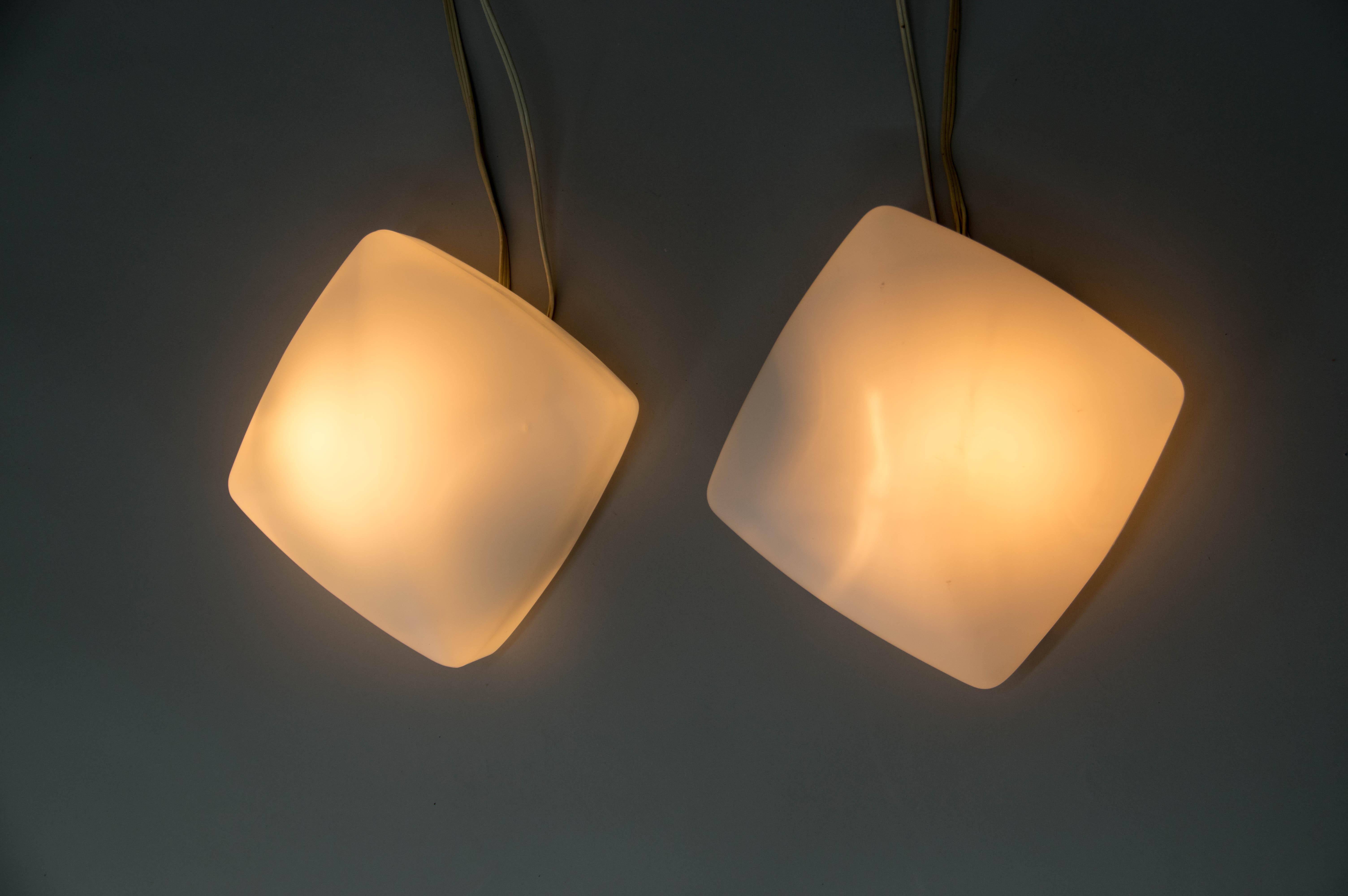 Mid-Century Modern Set of Two Flush Mounts or Wall Lamps, Czechoslovakia, 1960s
