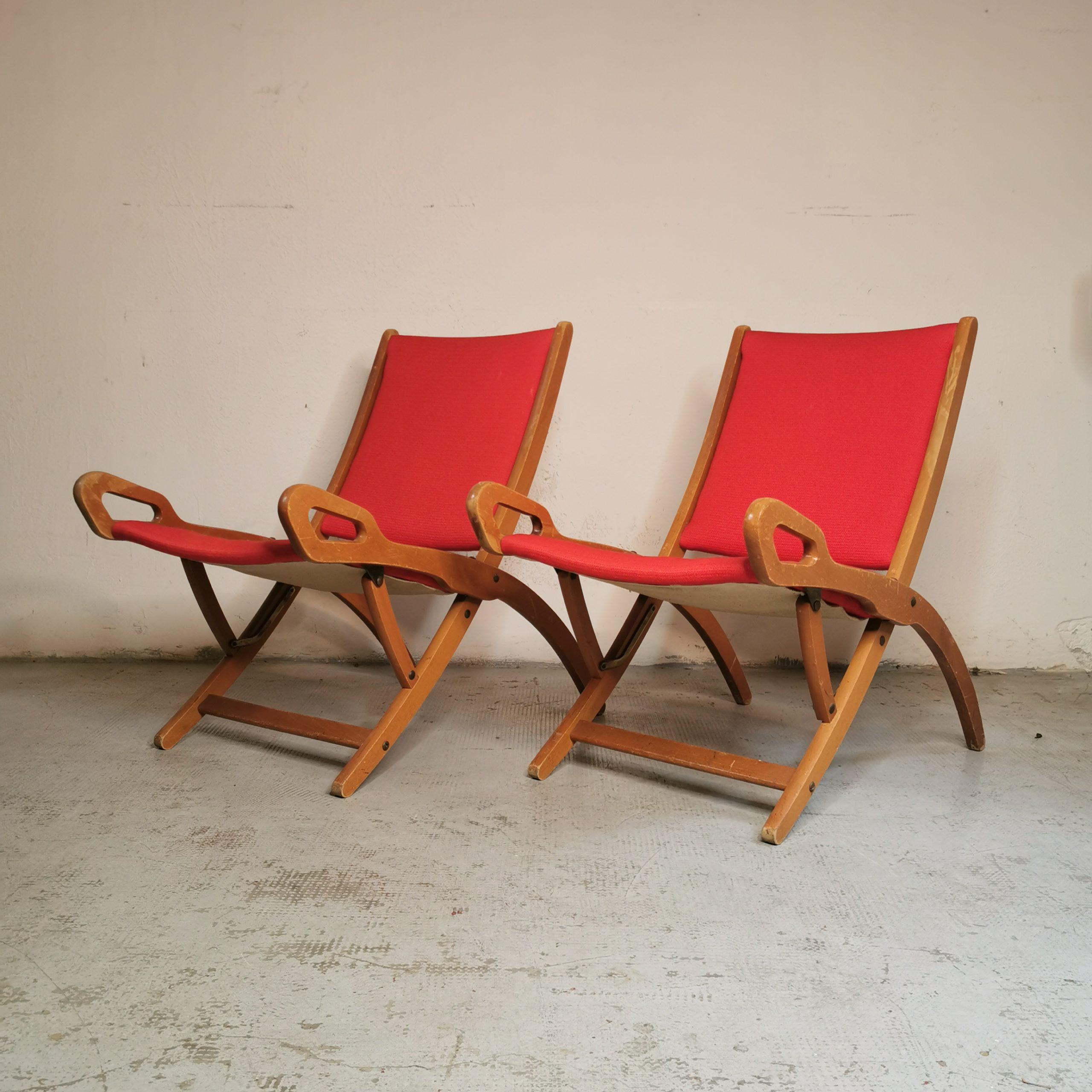 Italian Set of Two Foldable Chairs Ninfea, Gio Ponti, Fratelli Reguitti