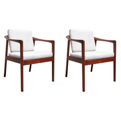 Set of Two Folke Ohlsson for Dux Mid-Century Modern Teak Off-White Armchairs
