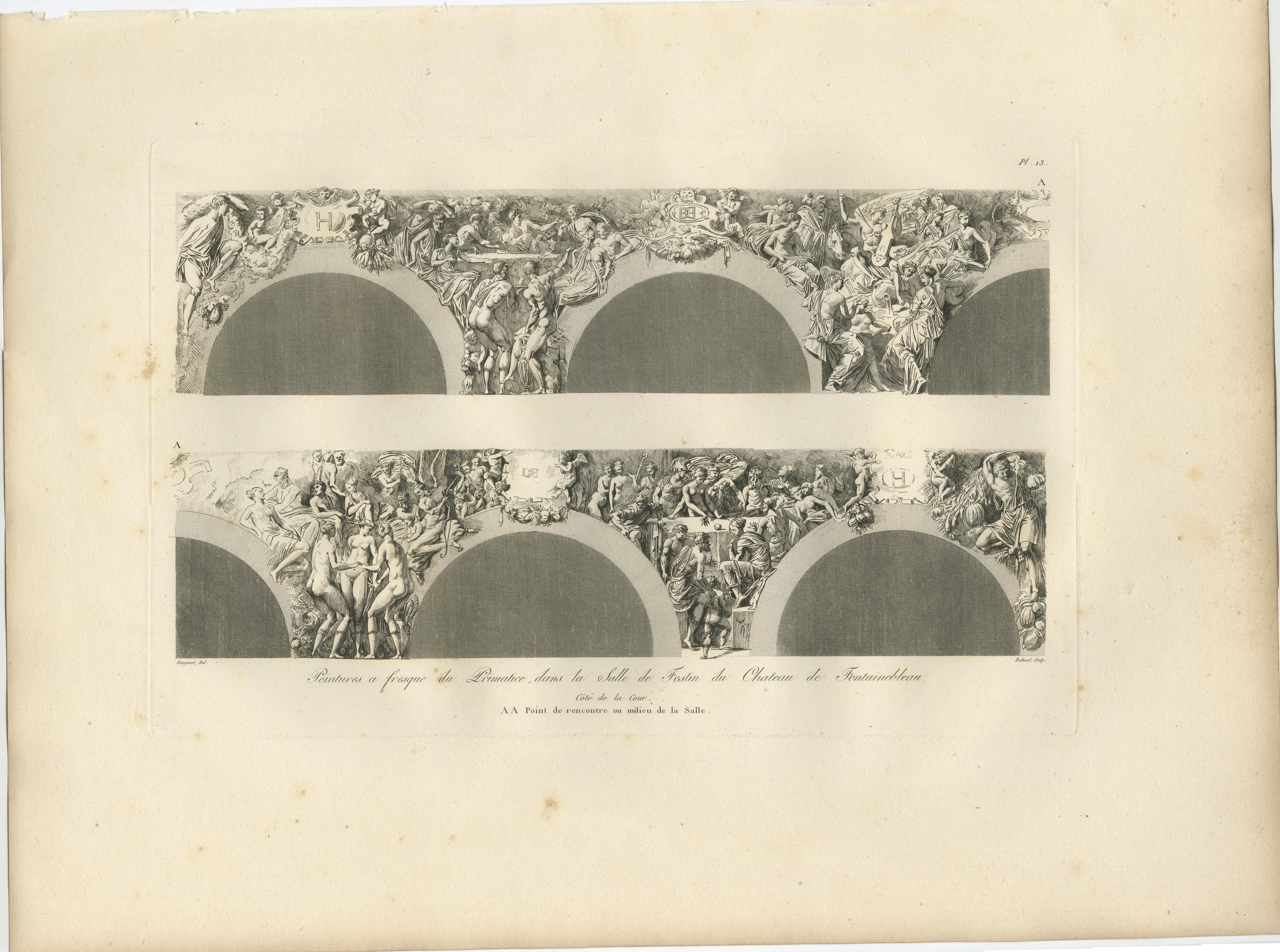 Set of Two Fontainebleau Fresco Engravings after Primaticcio by Baltard, 1803