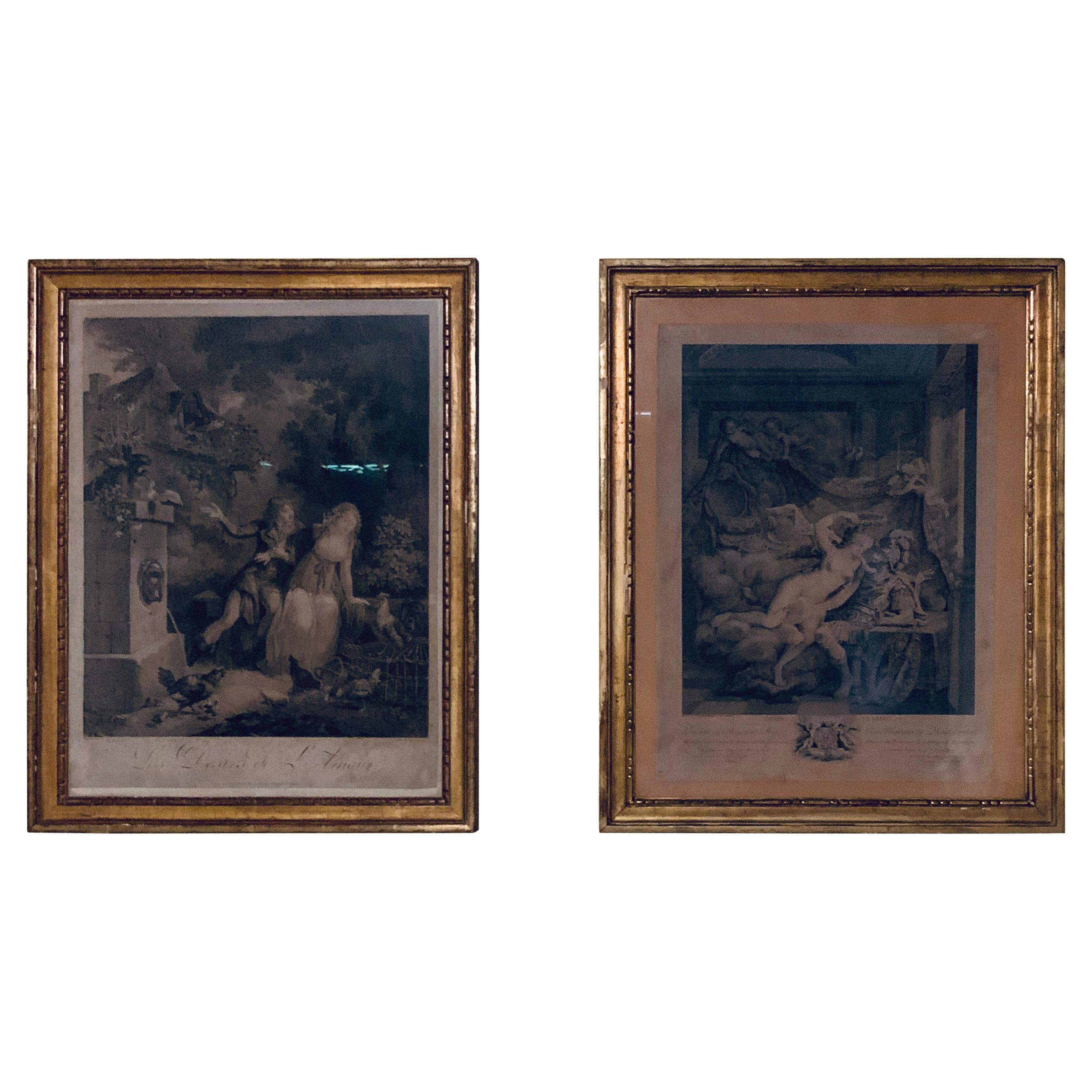 Set of Two Framed French Engraved Art Print