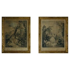 Antique Set of Two Framed French Engraved Art Prints