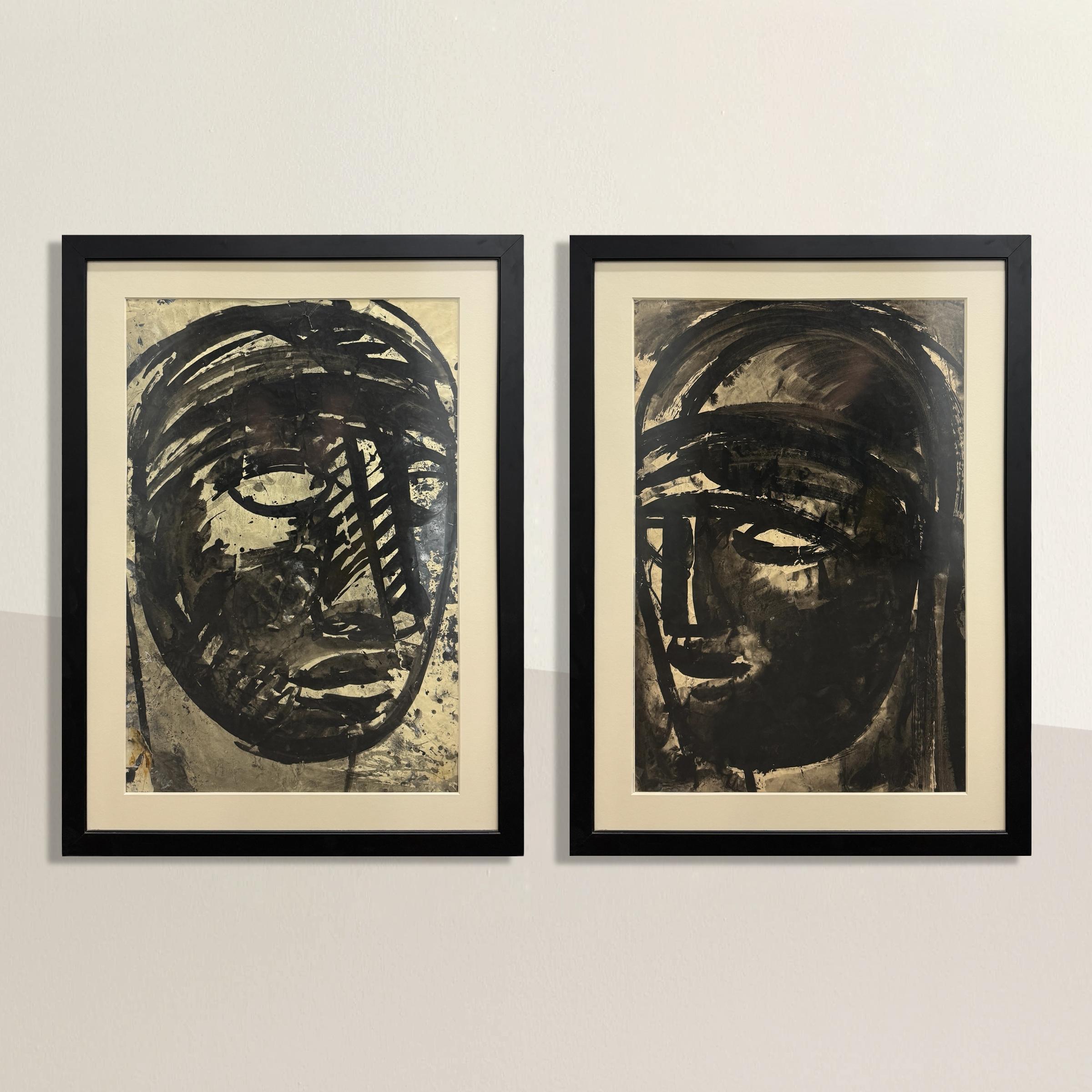 This set of Sylvia Schuster portraits, each depicting a face in three-quarter profile rendered in black ink on paper, are quintessential examples of her profound ability to distill the human form into expressive compositions. Over the past 75 years,
