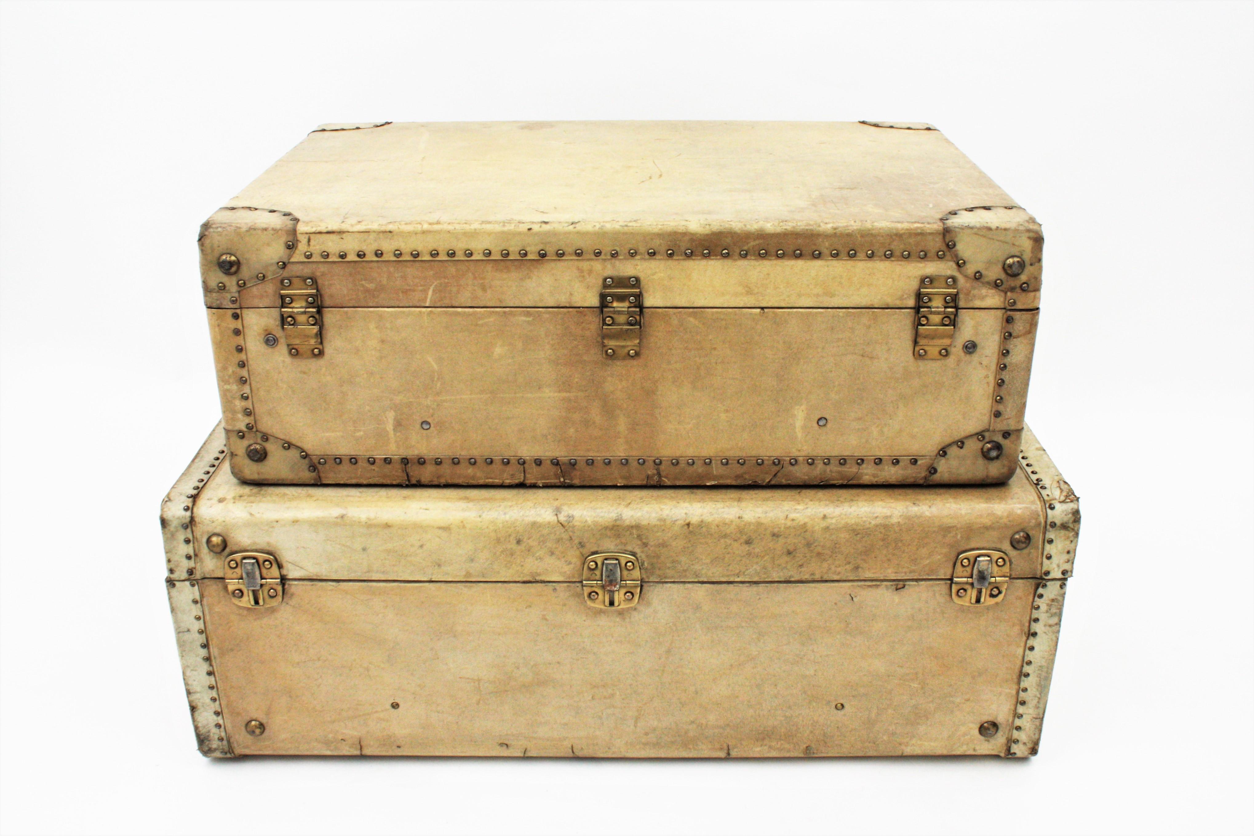 French Parchment / Vellum Suitcases as Side Table For Sale 6