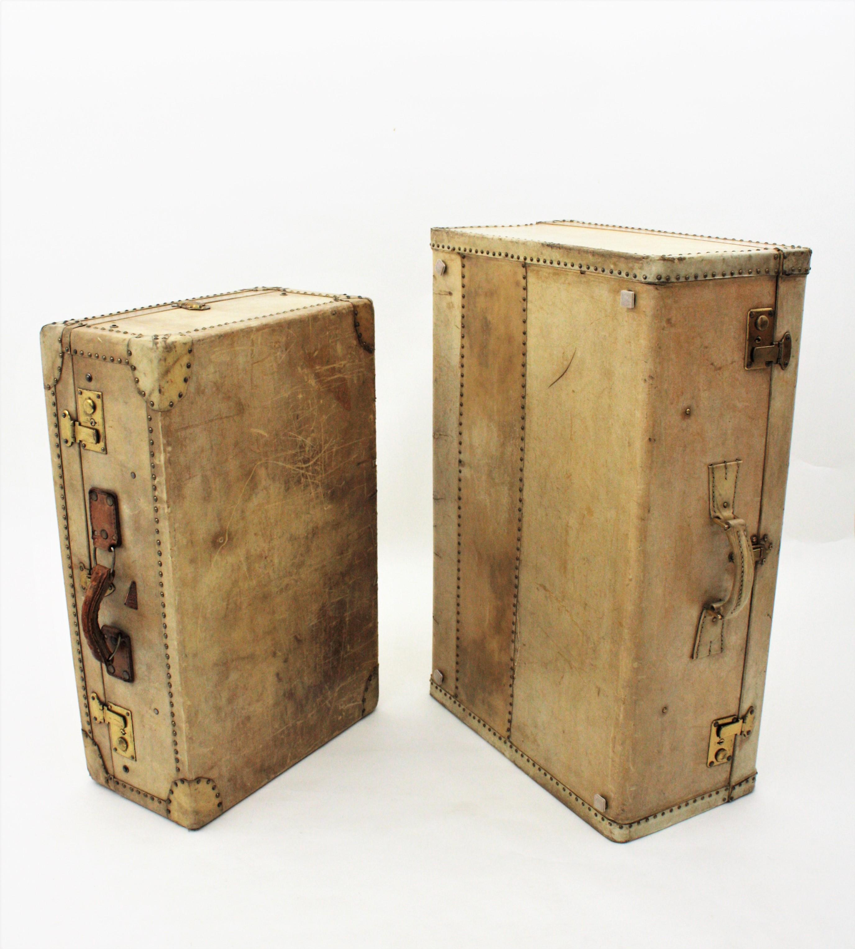 French Parchment / Vellum Suitcases as Side Table For Sale 1