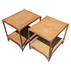 Set of Two French 1960s Bamboo and Cane Side Tables