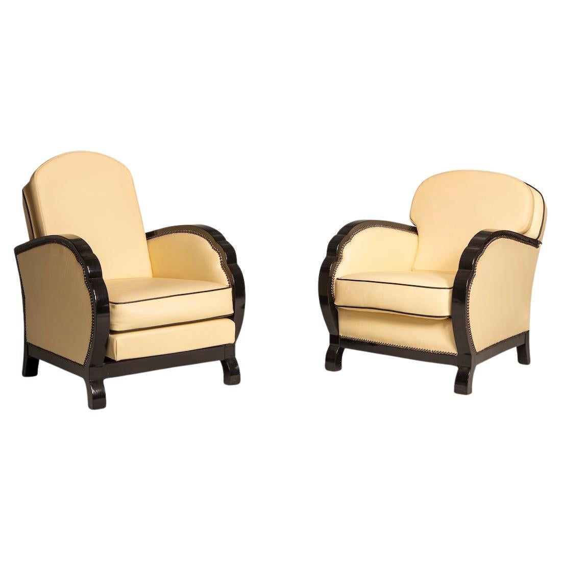Set of Two French Art Deco Armchairs en venta