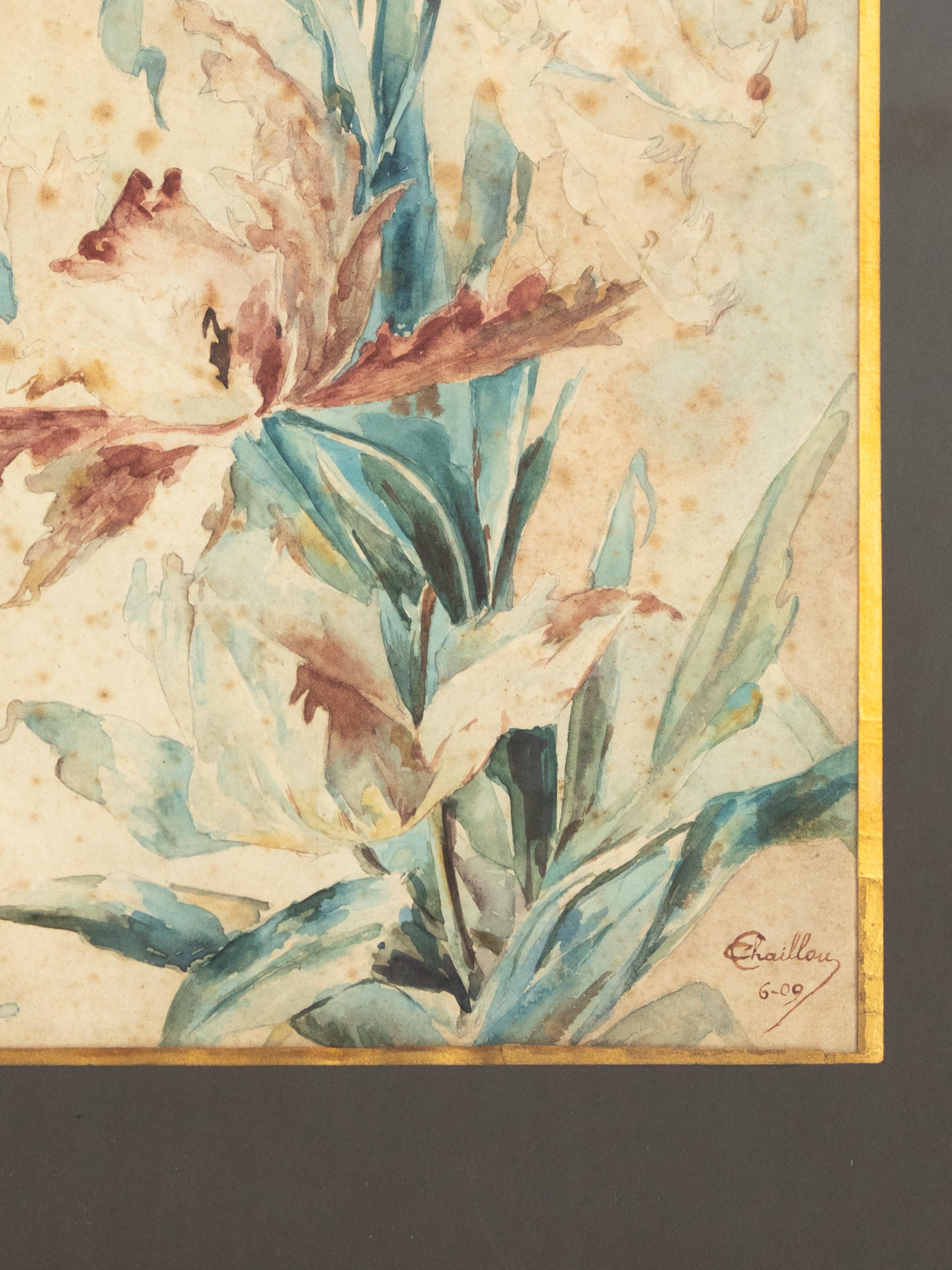 Paper Set Of Two French Botanical Watercolors, 1909, 20th Century For Sale