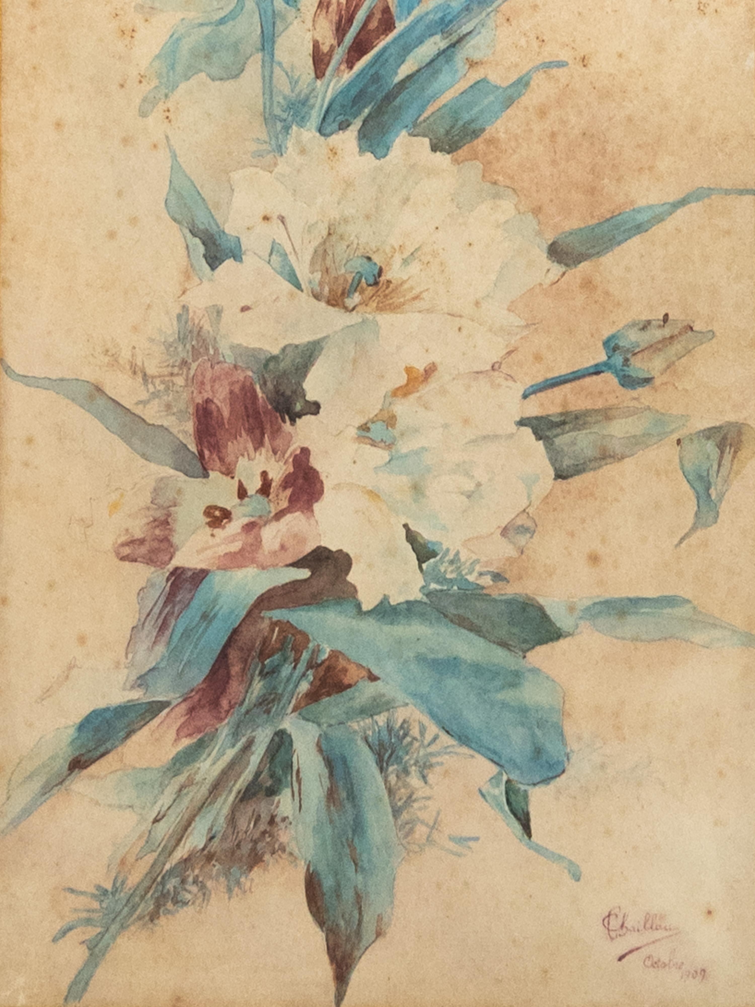 Set Of Two French Botanical Watercolors, 1909, 20th Century For Sale 4