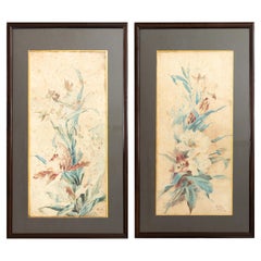 Set Of Two French Botanical Watercolors, 1909, 20th Century