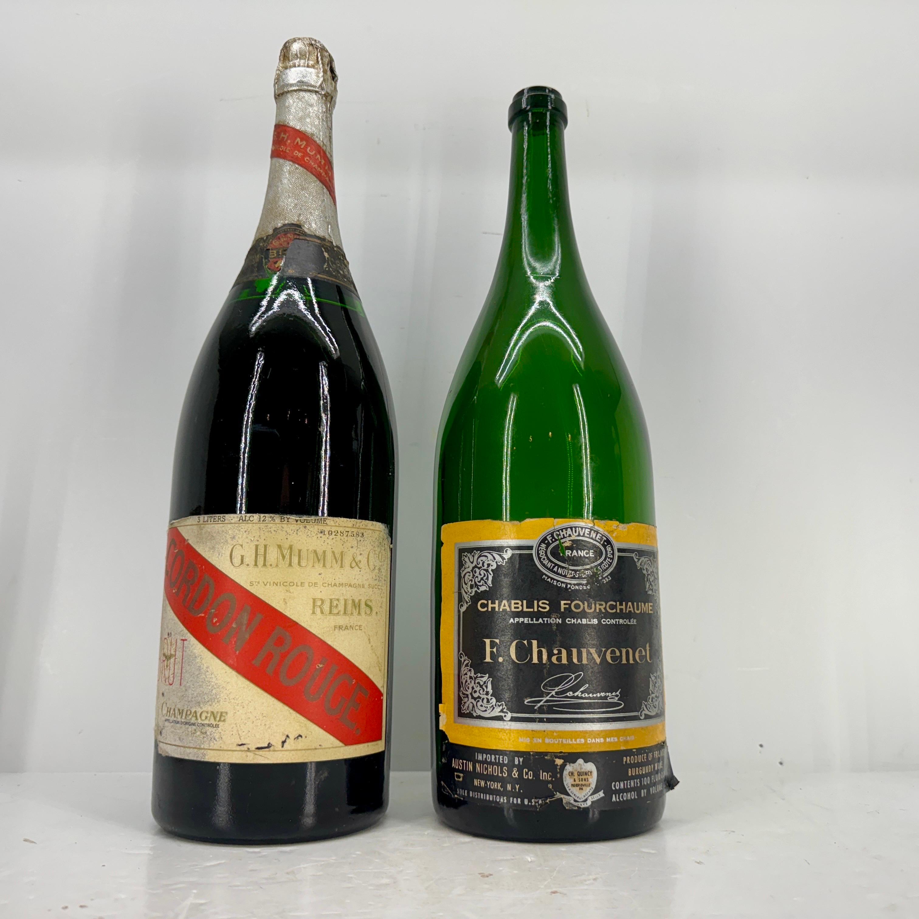 Mid-Century Modern Set of Two French Giant Champagne Wine Bottles, Gordon Rouge and Chauvenet For Sale