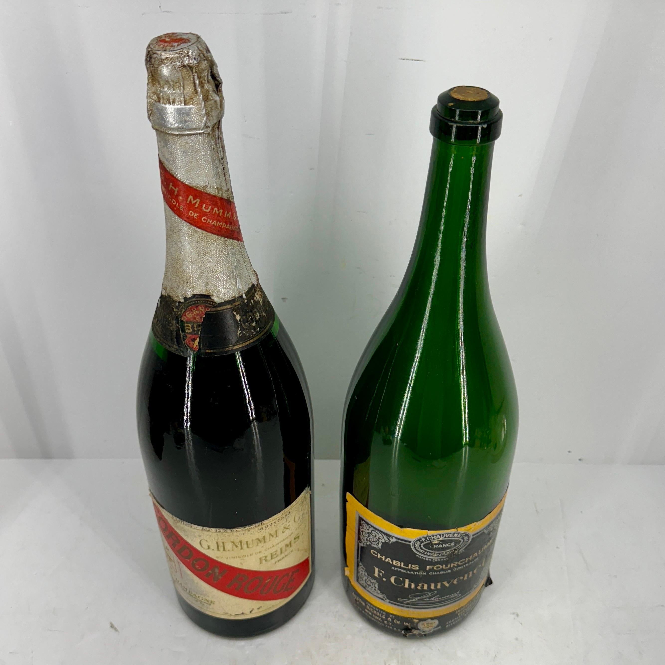 Hand-Crafted Set of Two French Giant Champagne Wine Bottles, Gordon Rouge and Chauvenet For Sale