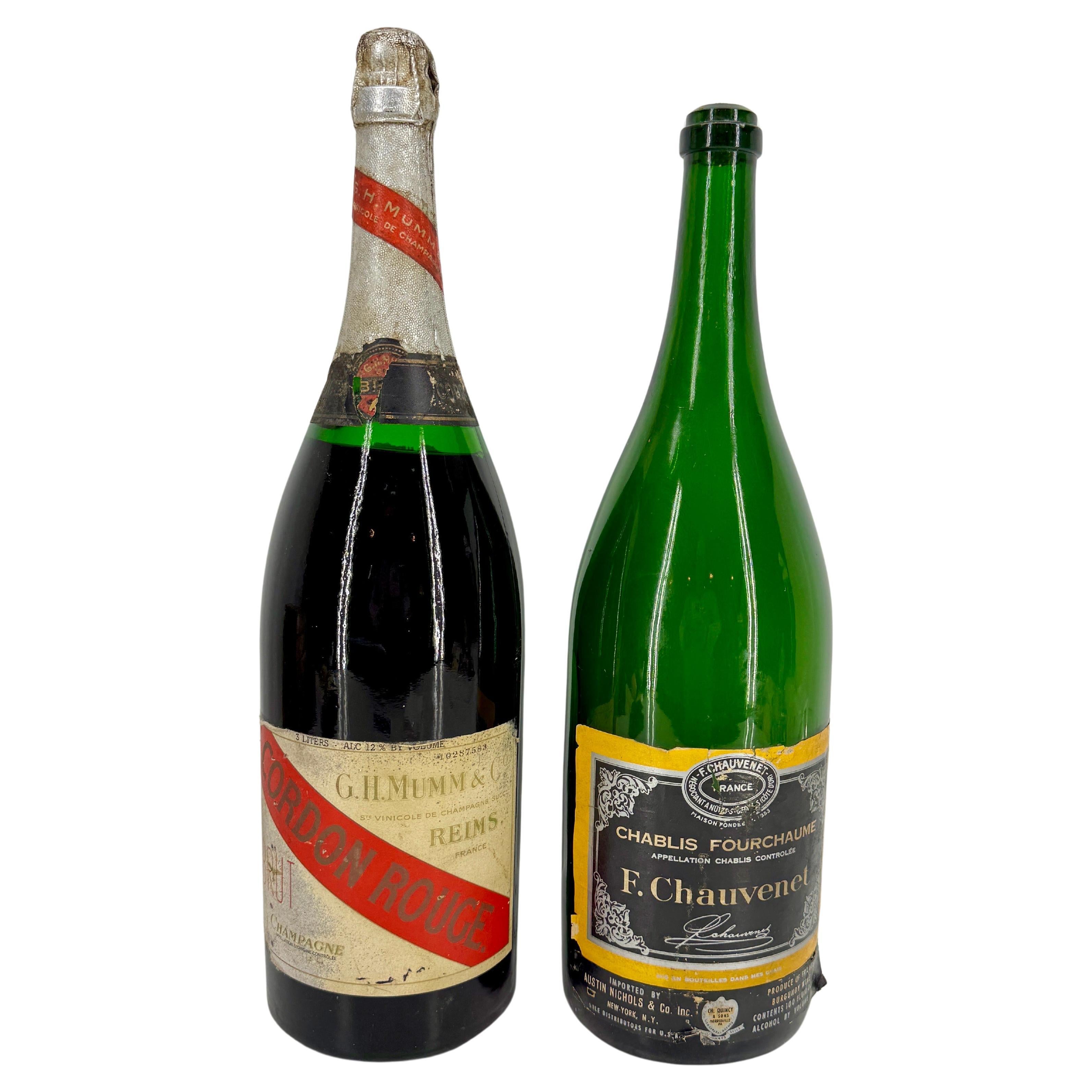 Set of Two French Giant Champagne Wine Bottles, Gordon Rouge and Chauvenet For Sale