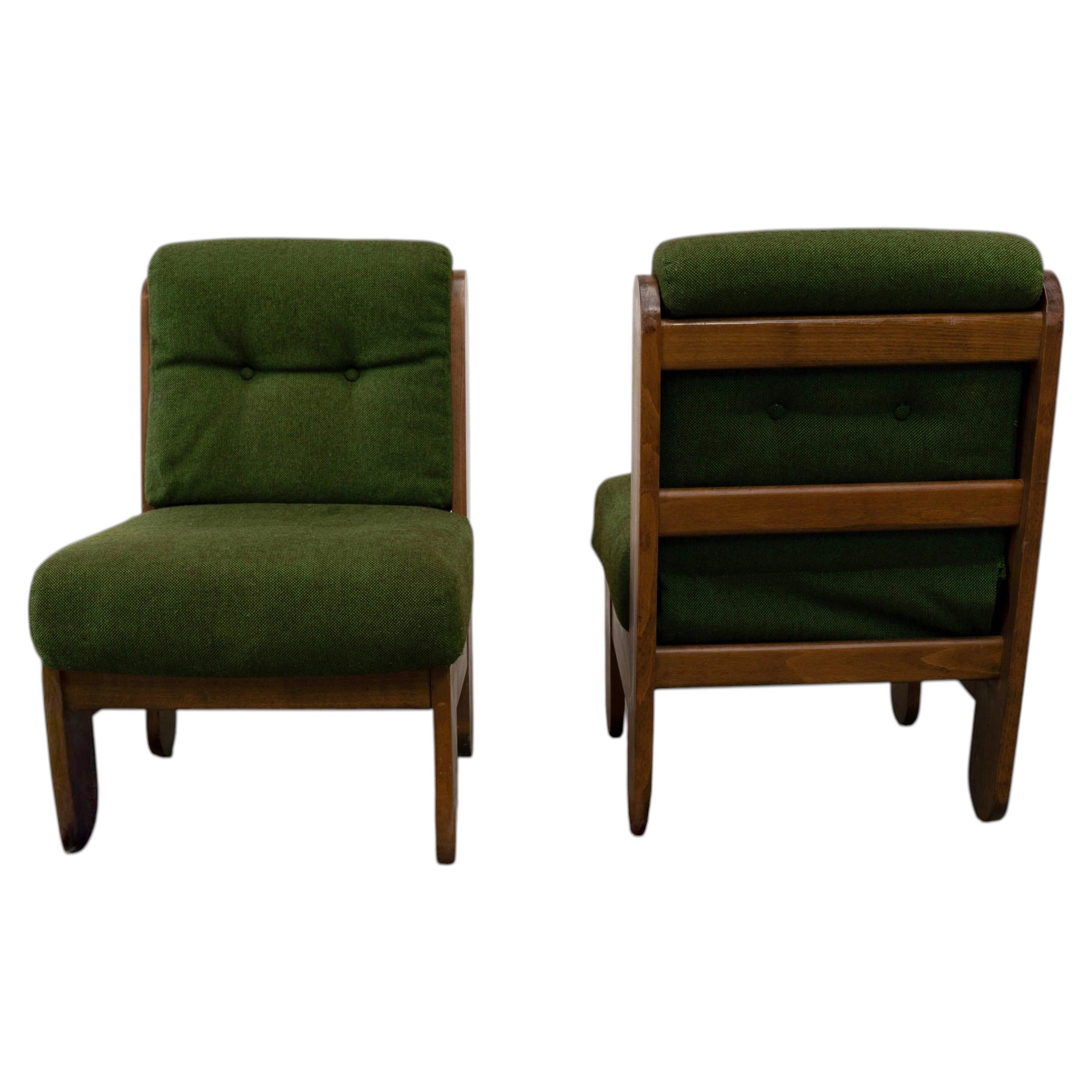 Set of two French green lounge chairs