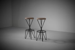Set of two French Hairpin legged bar stools, 1950s