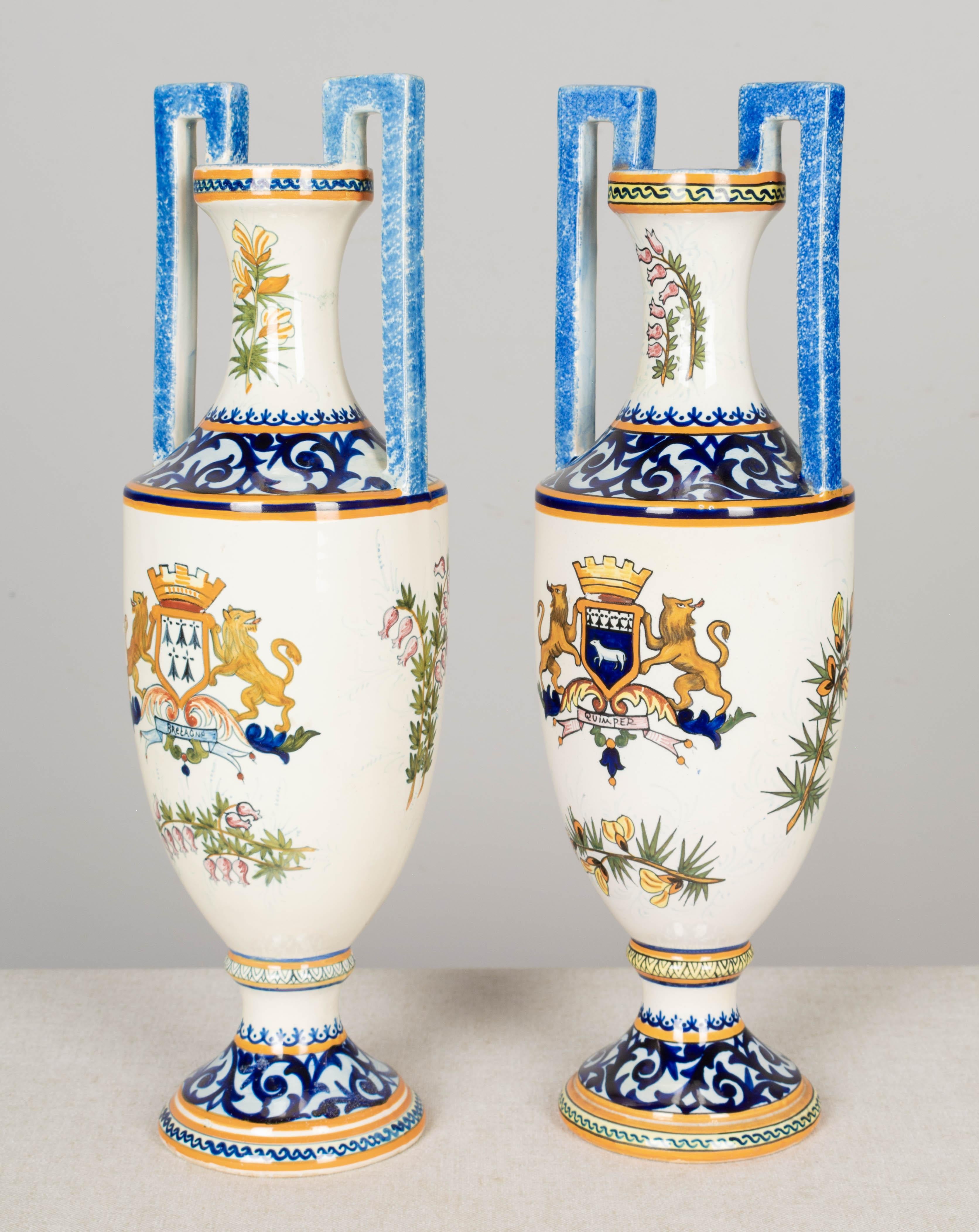 Set of Two French Henriot Quimper Faience Vases 4