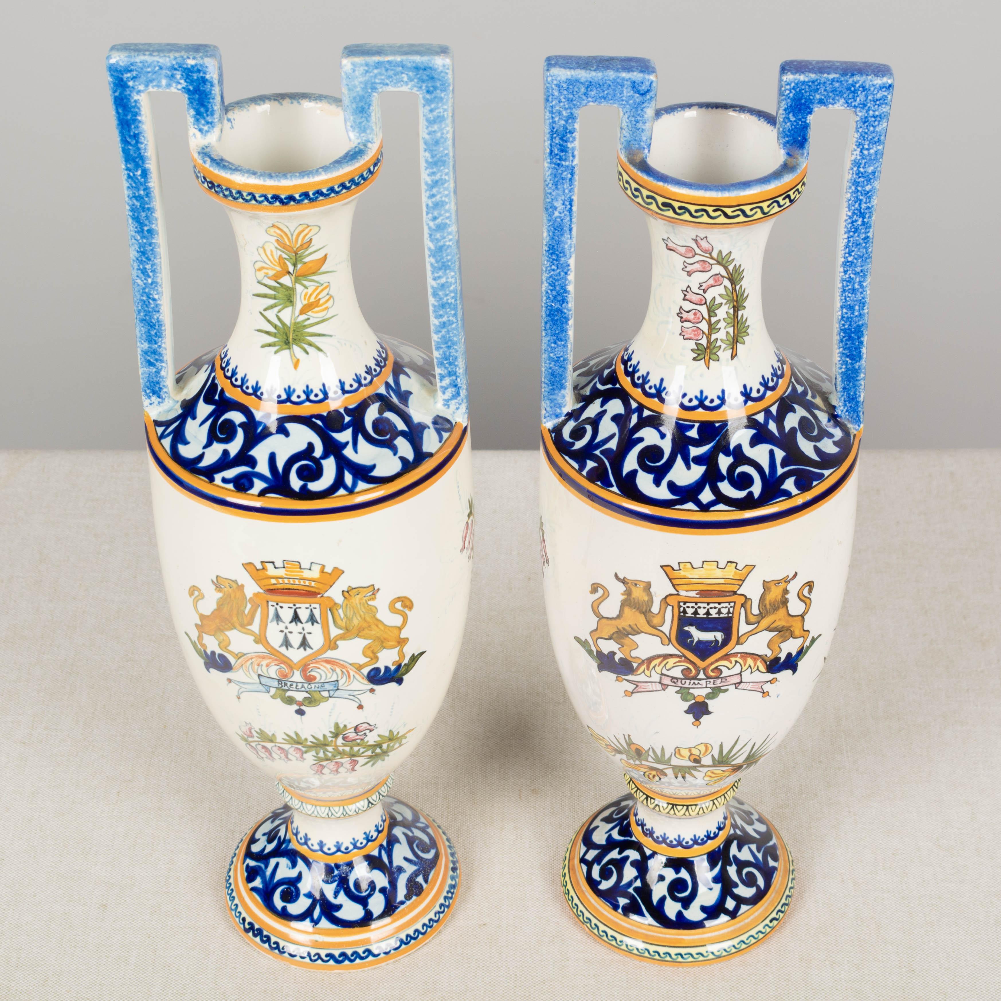 Set of Two French Henriot Quimper Faience Vases 5