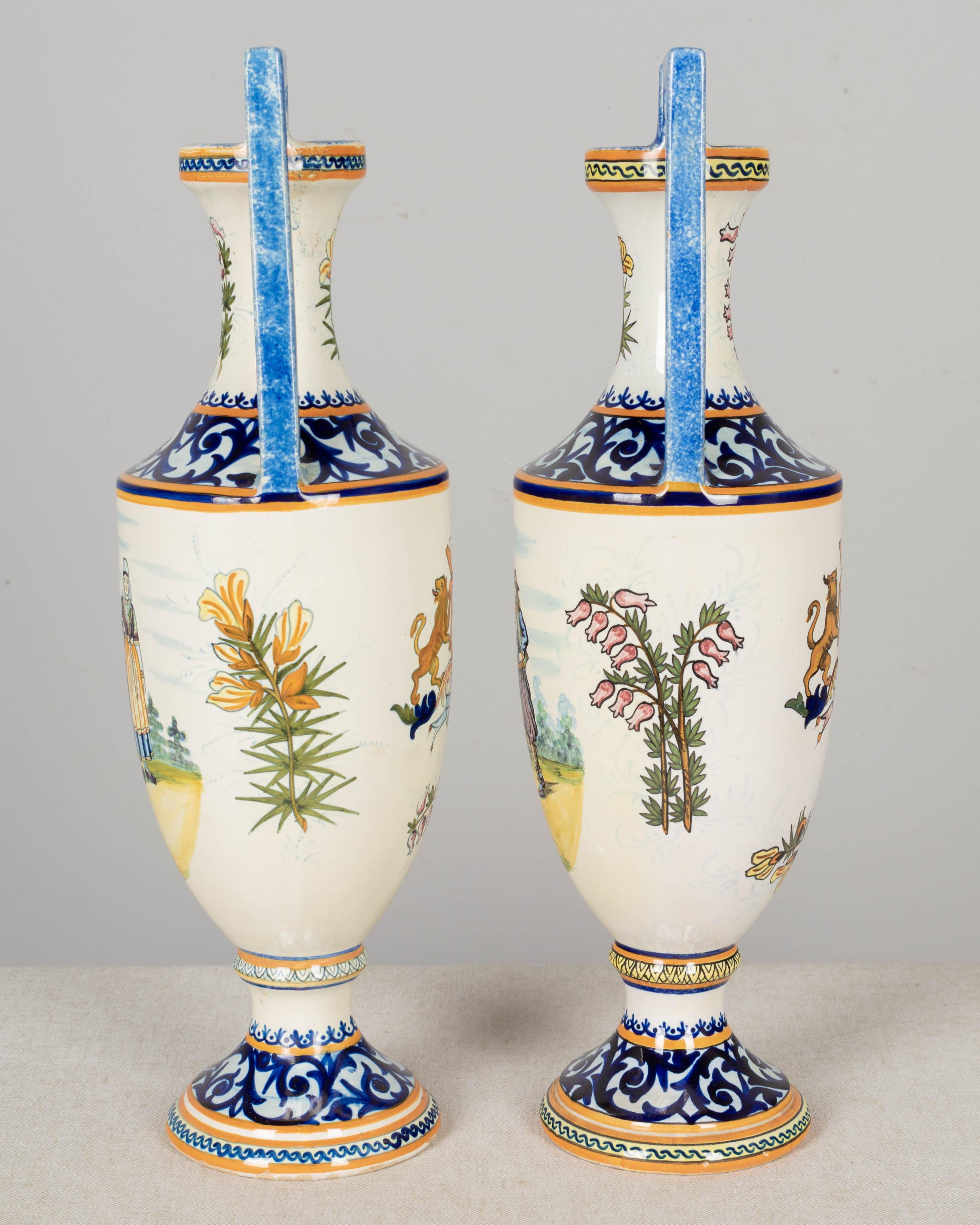 20th Century Set of Two French Henriot Quimper Faience Vases