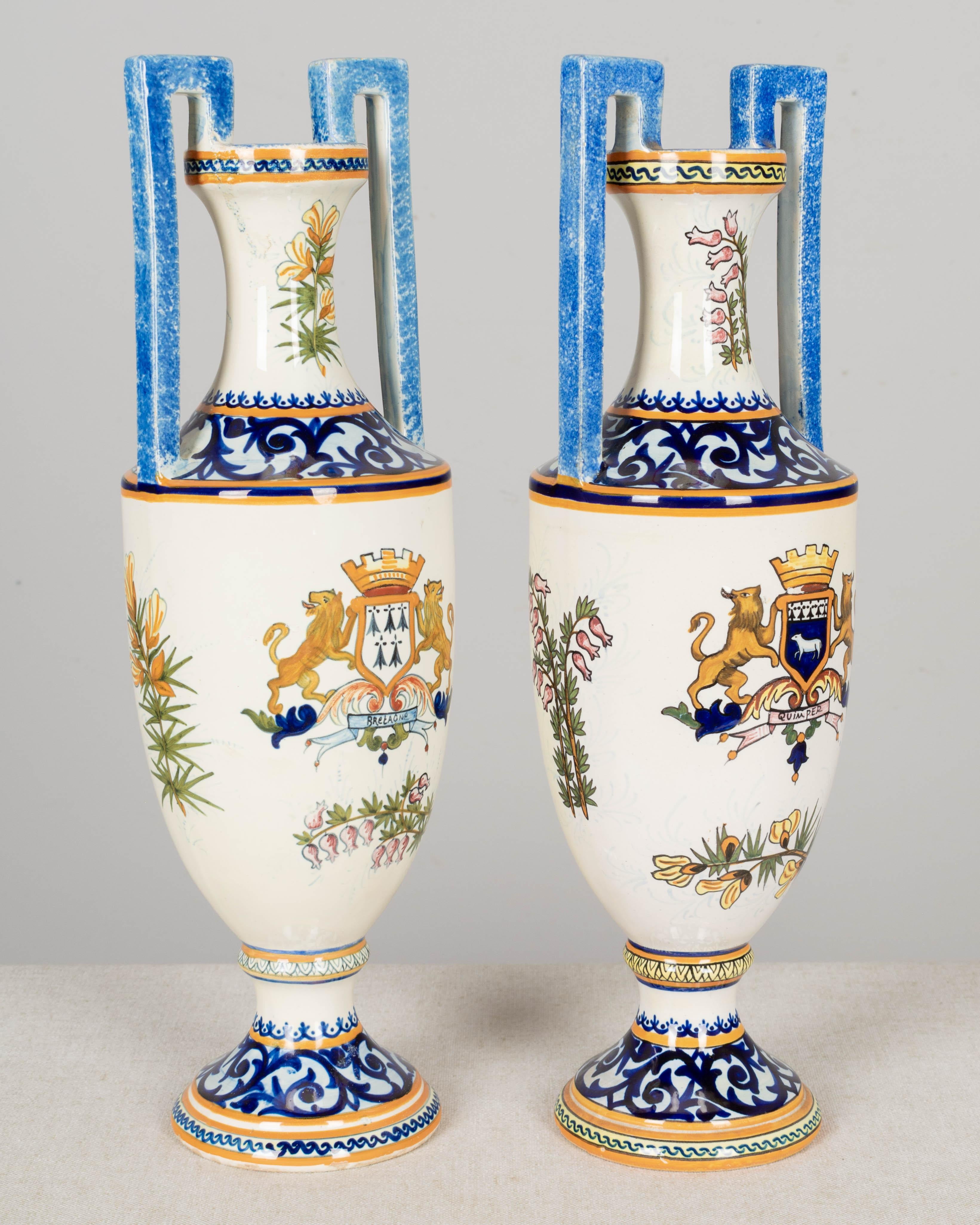 Set of Two French Henriot Quimper Faience Vases 1