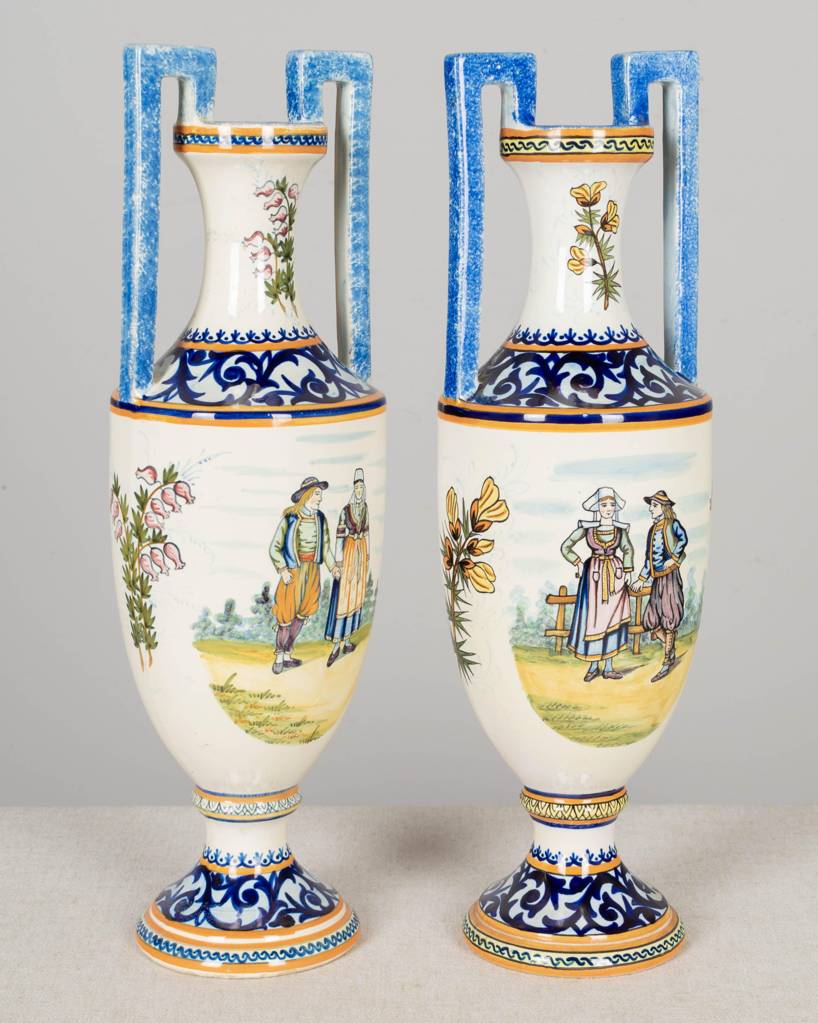 Set of Two French Henriot Quimper Faience Vases 2