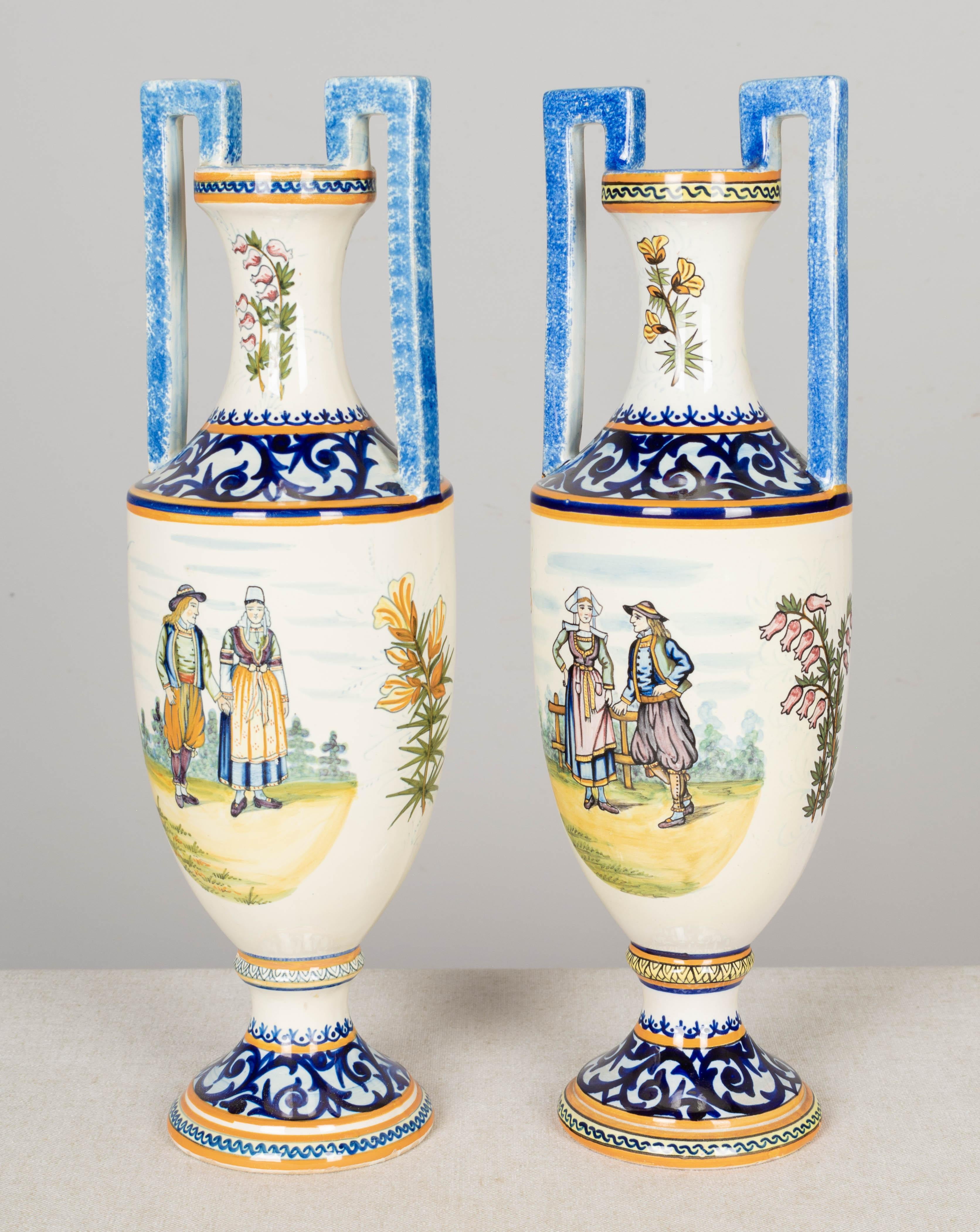 Set of Two French Henriot Quimper Faience Vases 3