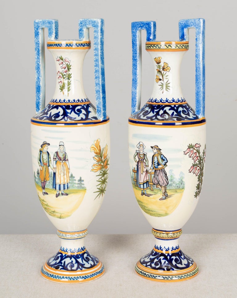 Set of Two French Henriot Quimper Faience Vases at 1stDibs