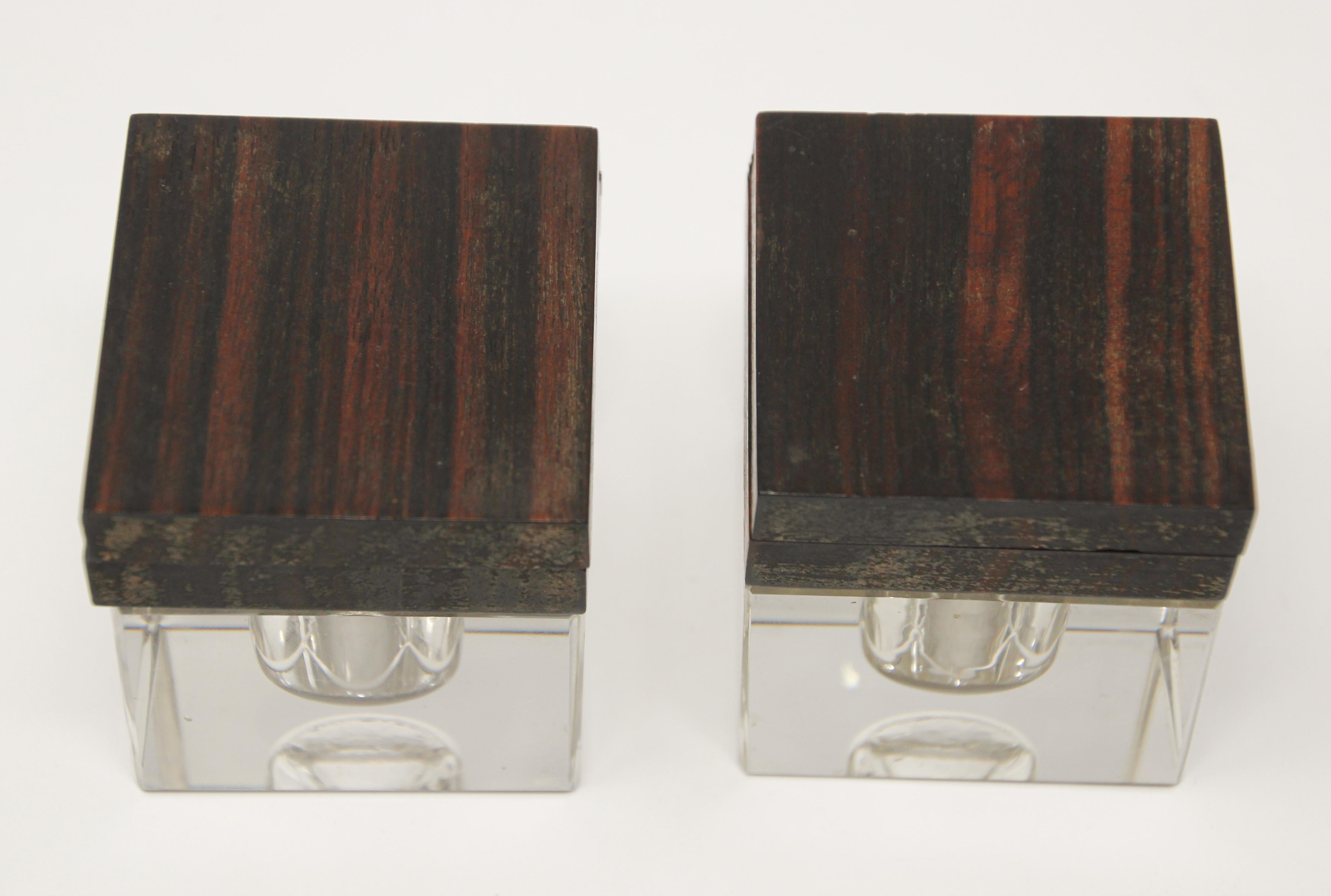 Set of Two French Macassar Inkwells For Sale 5