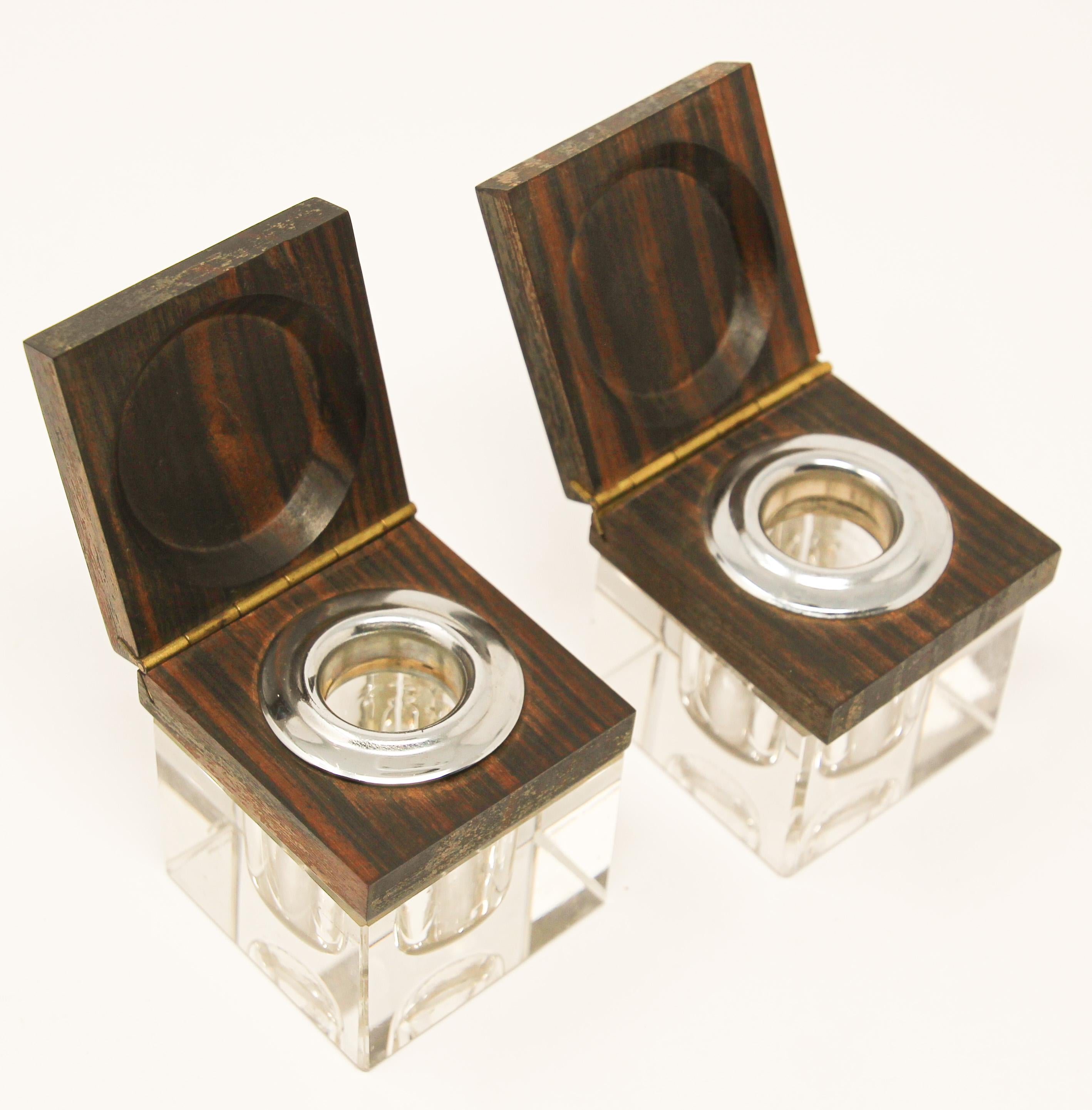 Set of Two French Macassar Inkwells In Good Condition For Sale In North Hollywood, CA