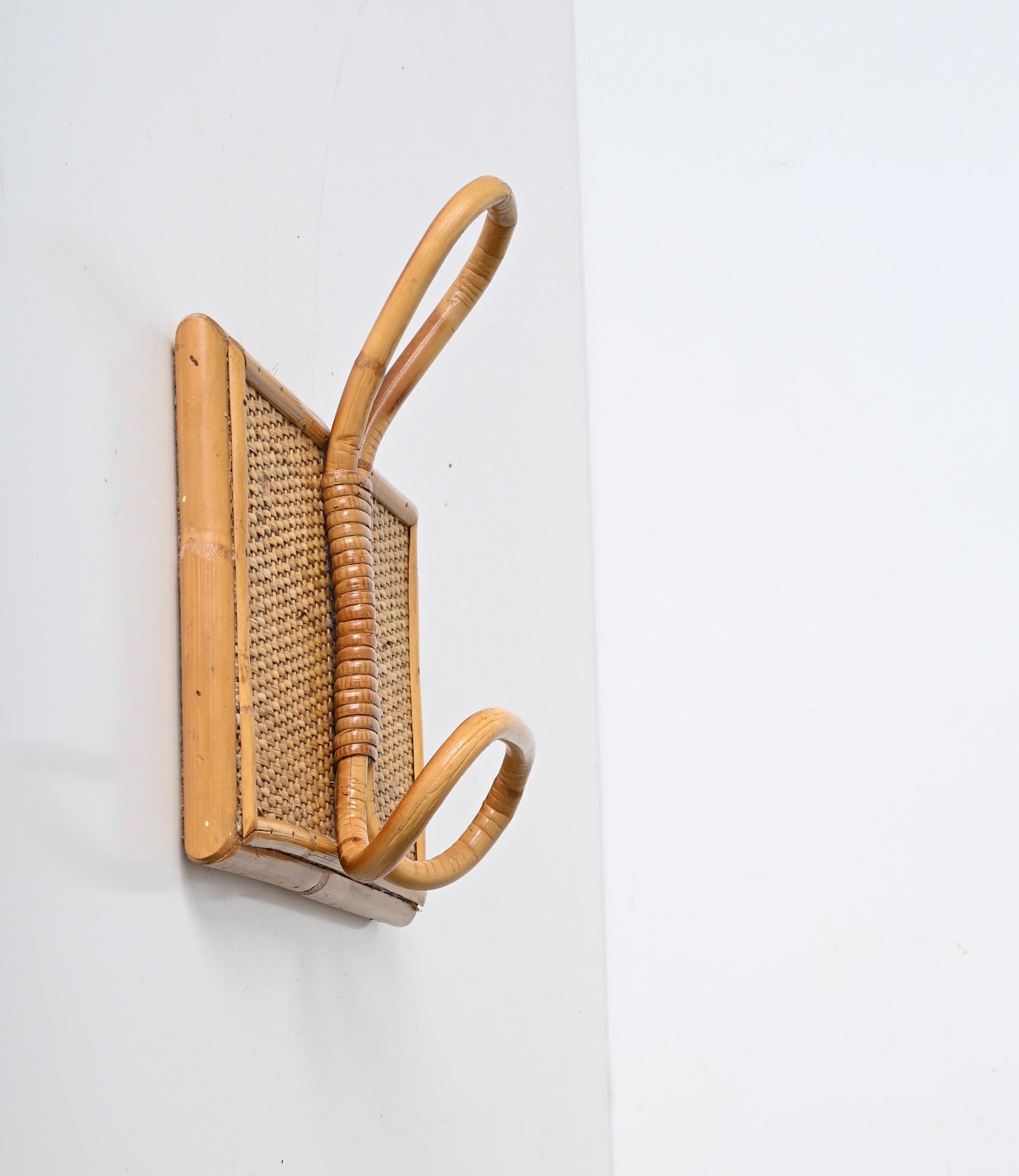Set of Two French Riviera Coat Hooks in Rattan and Bamboo, Italy 1960s 4