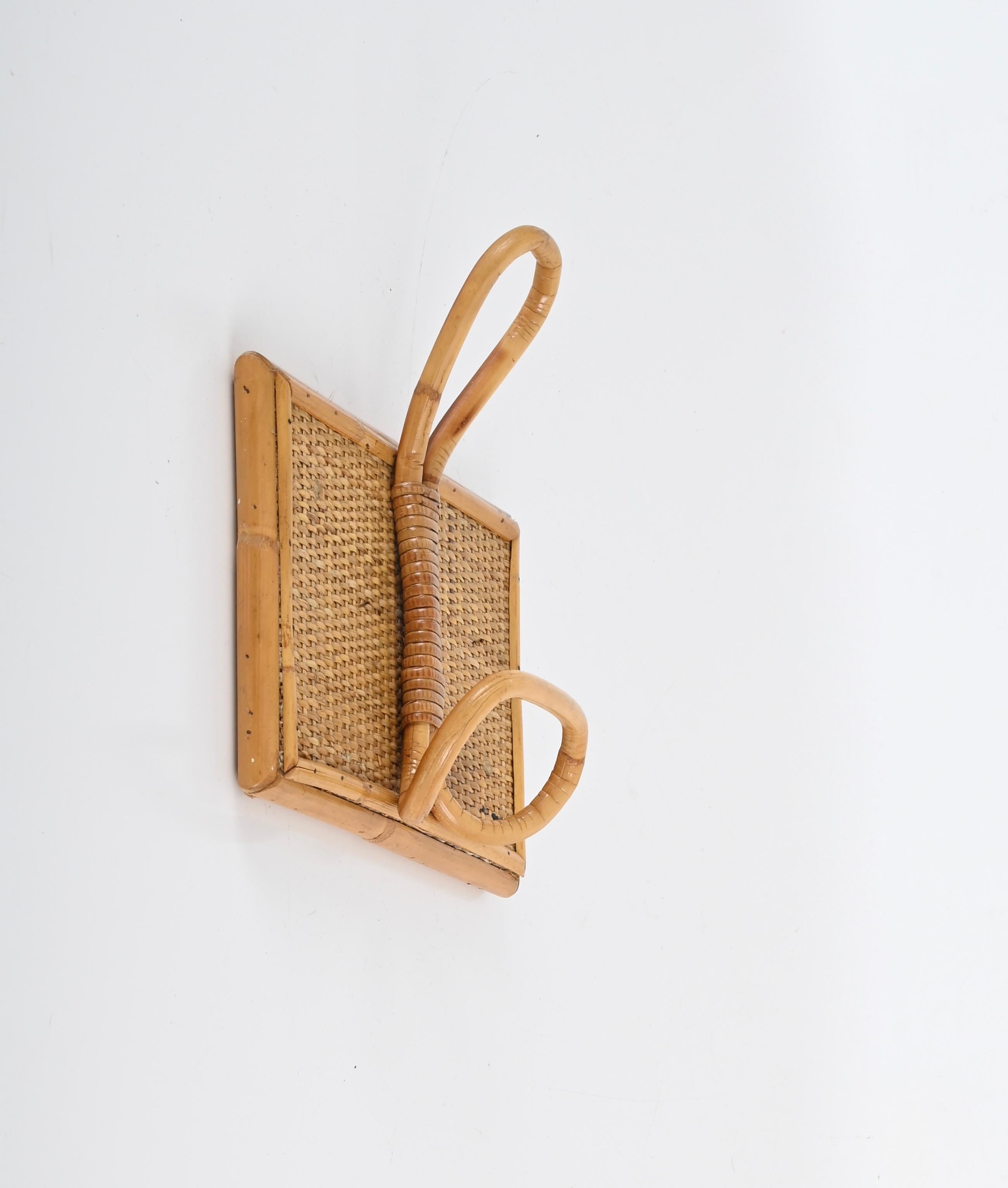 Set of Two French Riviera Coat Hooks in Rattan and Bamboo, Italy 1960s 5