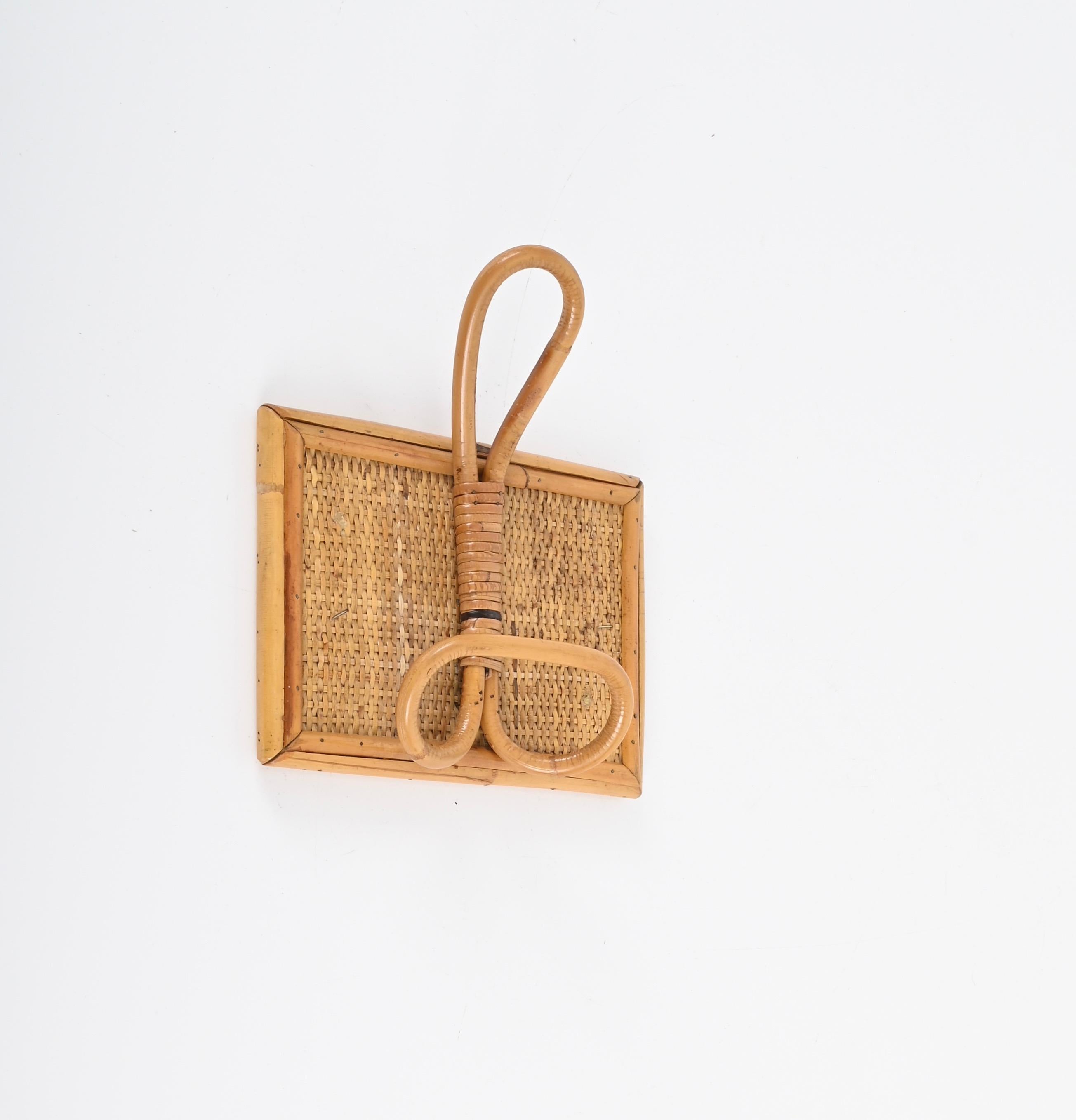 Set of Two French Riviera Coat Hooks in Rattan and Bamboo, Italy 1960s 2